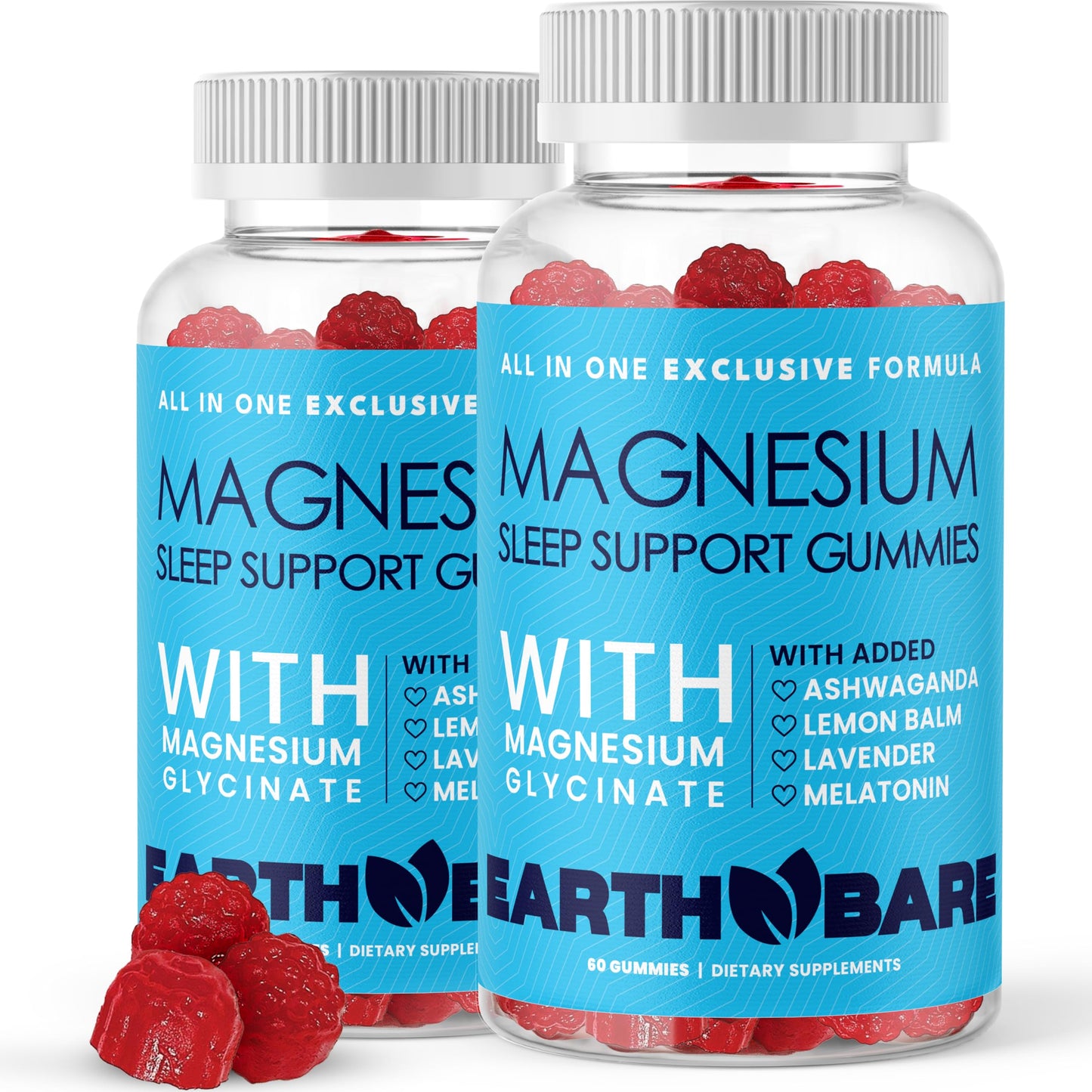Earth Bare Sleep Gummies with Magnesium Glycinate, Melatonin, Ashwagandha, Lavender, 60 Gummies