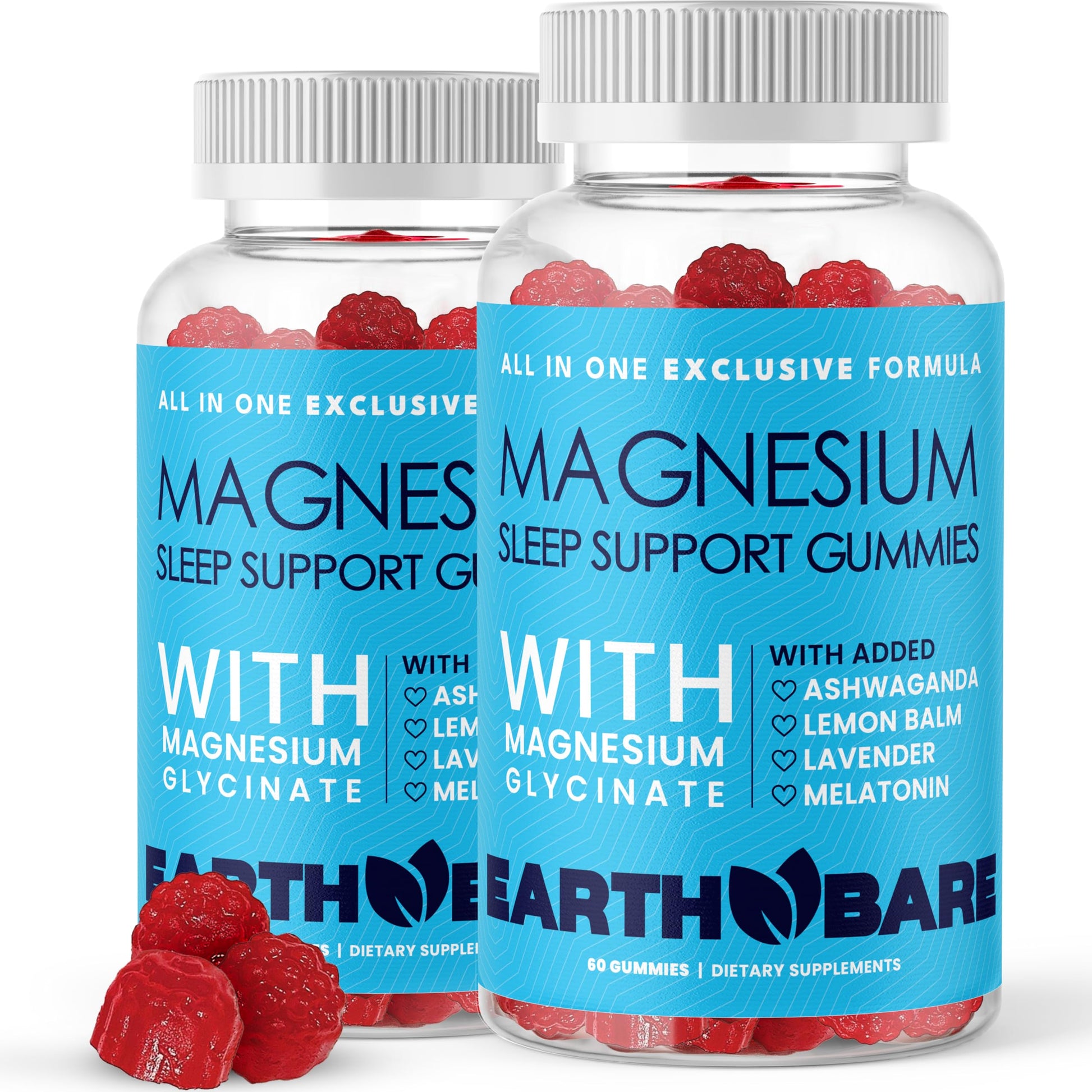 Earth Bare Sleep Gummies with Magnesium Glycinate, Melatonin, Ashwagandha, Lavender, 60 Gummies
