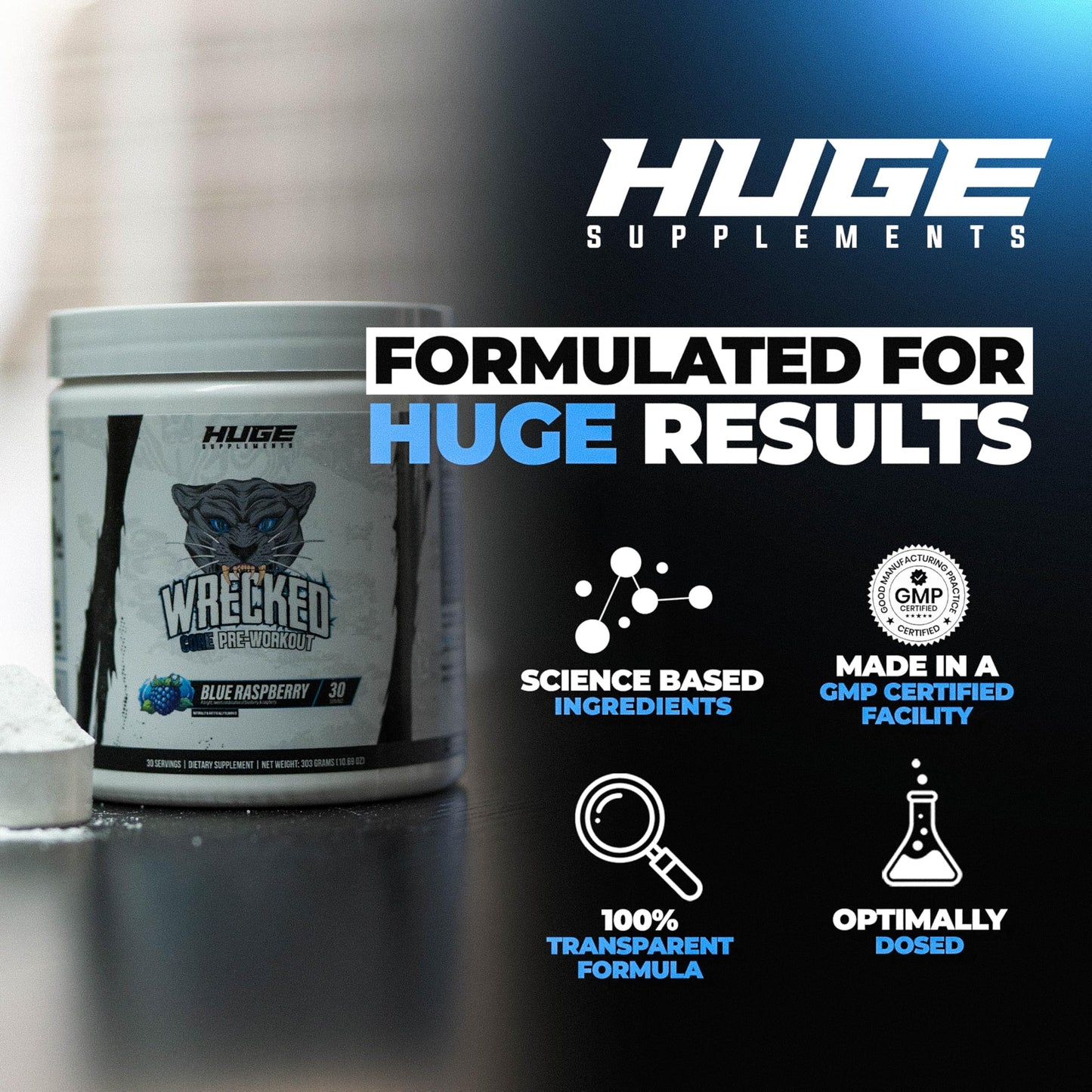 Huge Supplements Wrecked Core All-in-One Pre-Workout Powder, 30 Servings