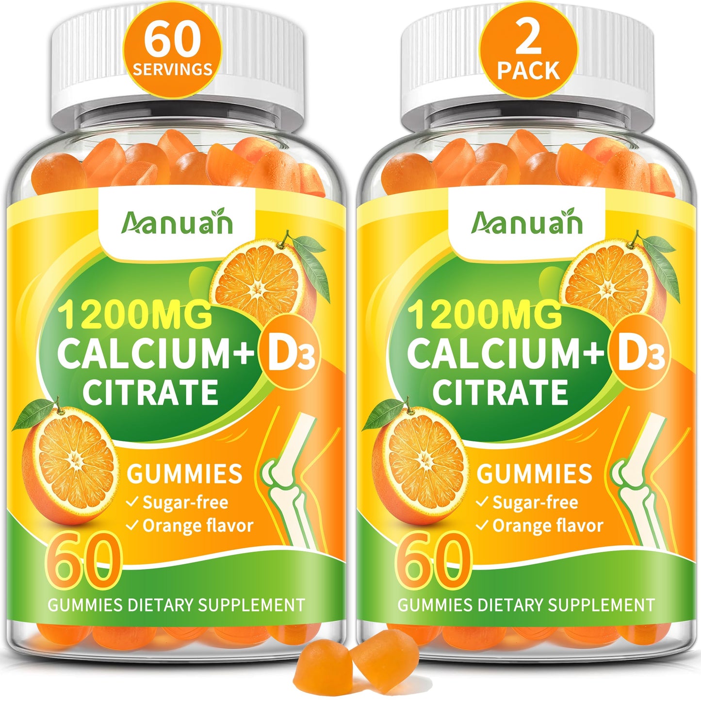 Aanuan Calcium Citrate 600-1200 mg with Vitamin D3 Gummies, 120 Count