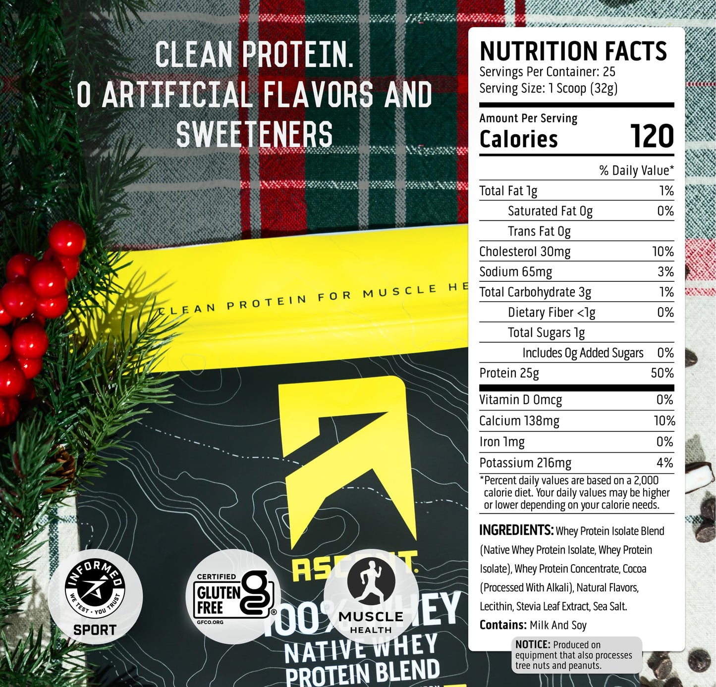 Ascent 100% Whey Protein Powder, 1.7 lb