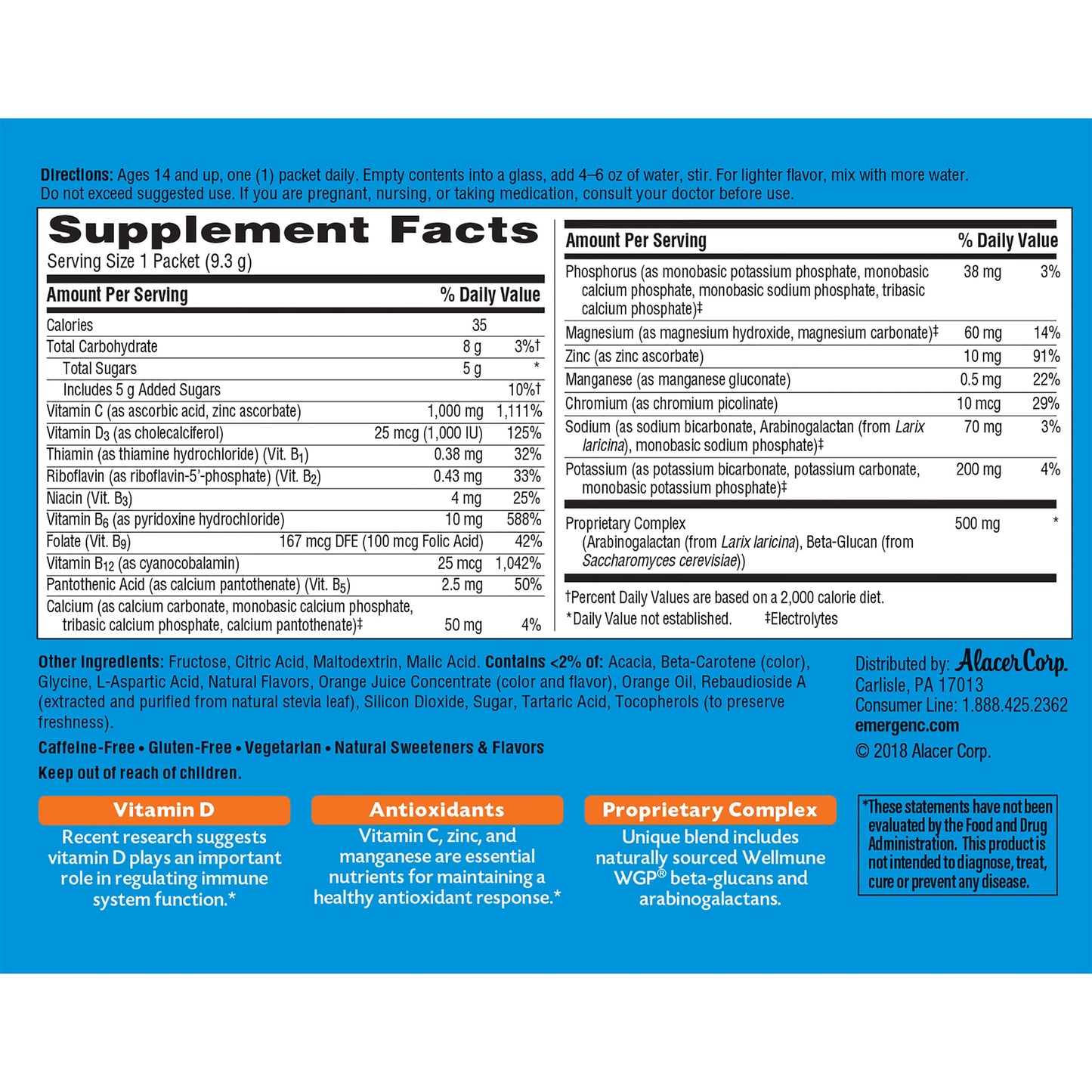 Emergen-C Immune+ 1000mg Vitamin C Powder, 30 Count