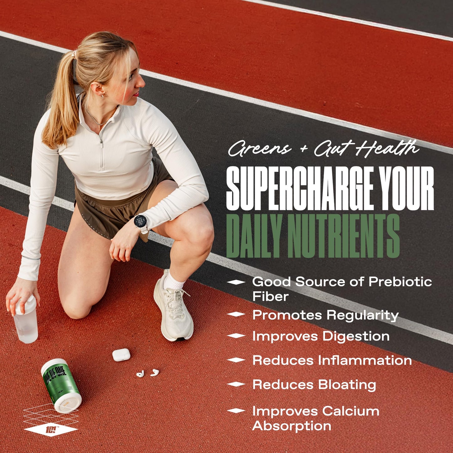 ONE OF ONE Greens & Gut Health Powder with Prebiotics, Probiotics & Digestive Enzymes for Gut Health, Immunity & Energy, No Artificial Sweeteners - Lemon Iced Tea, 30 Servings