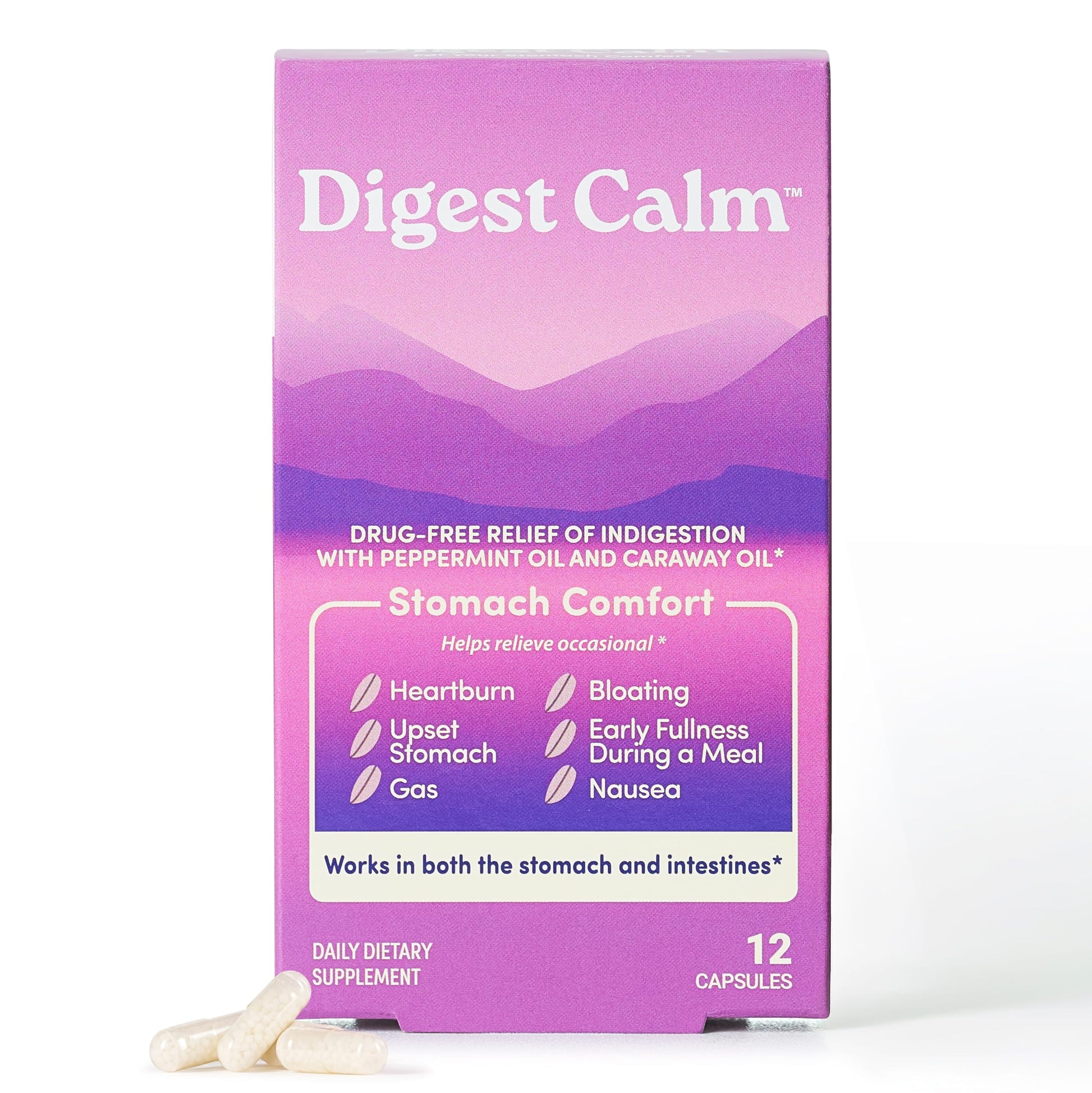 Digest Calm Herbal Relief of Indigestion Capsules, 12 Count