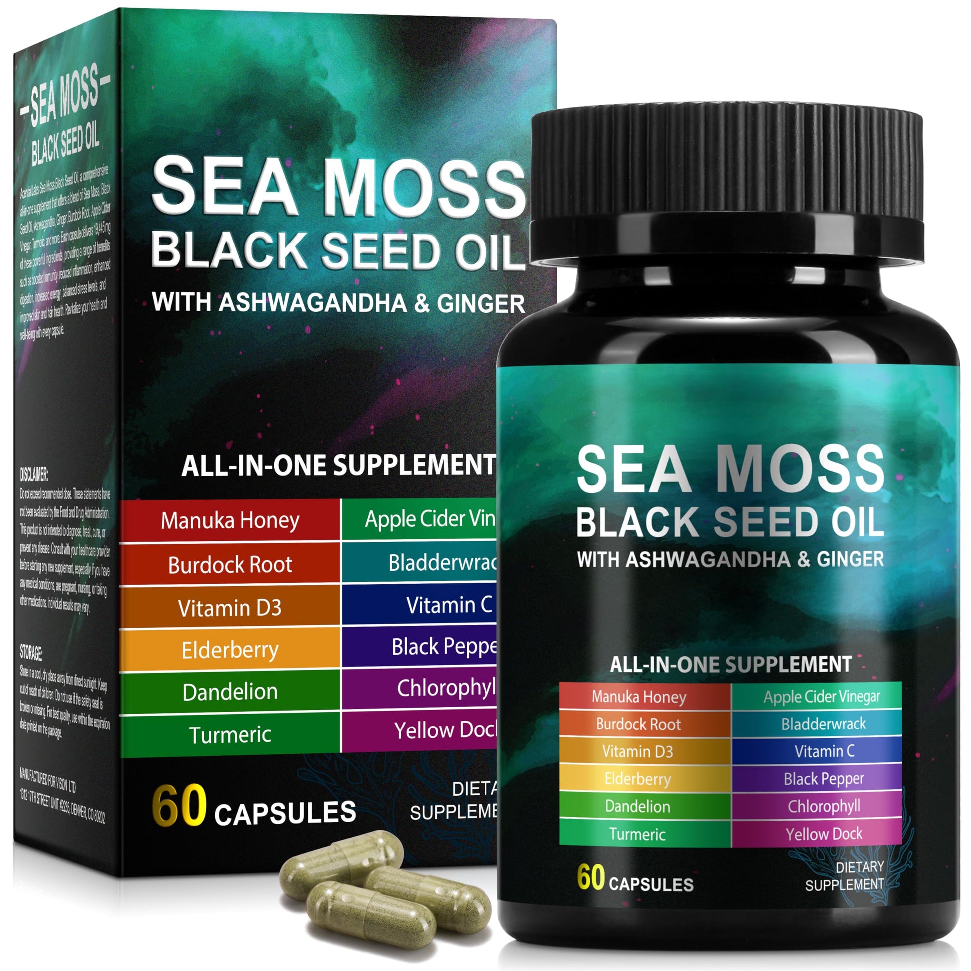 KITNOBLIS Sea Moss Black Seed Oil 60 Capsules
