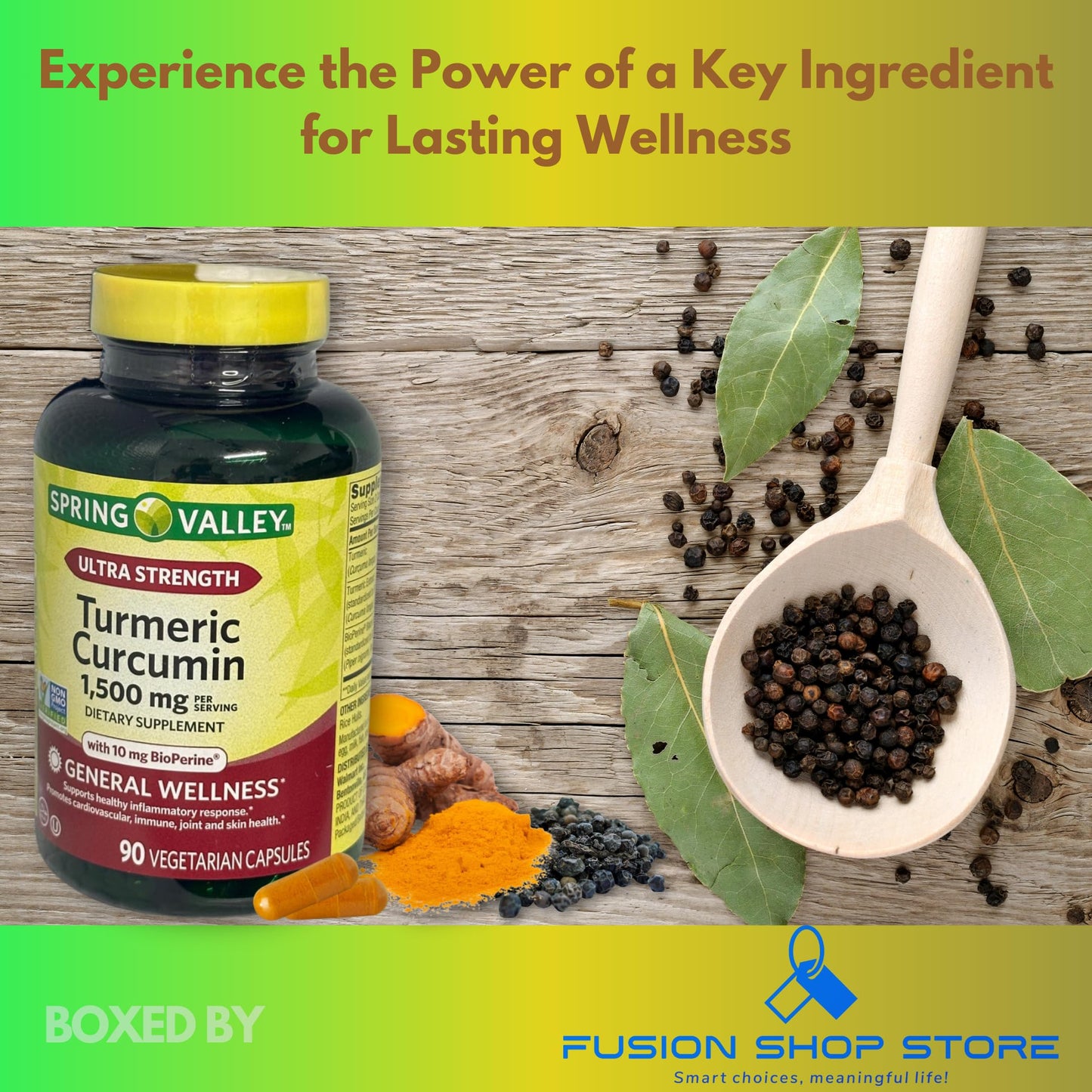 FUSION SHOP STORE Turmeric Curcumin 1500mg with Black Pepper, 90 Capsules
