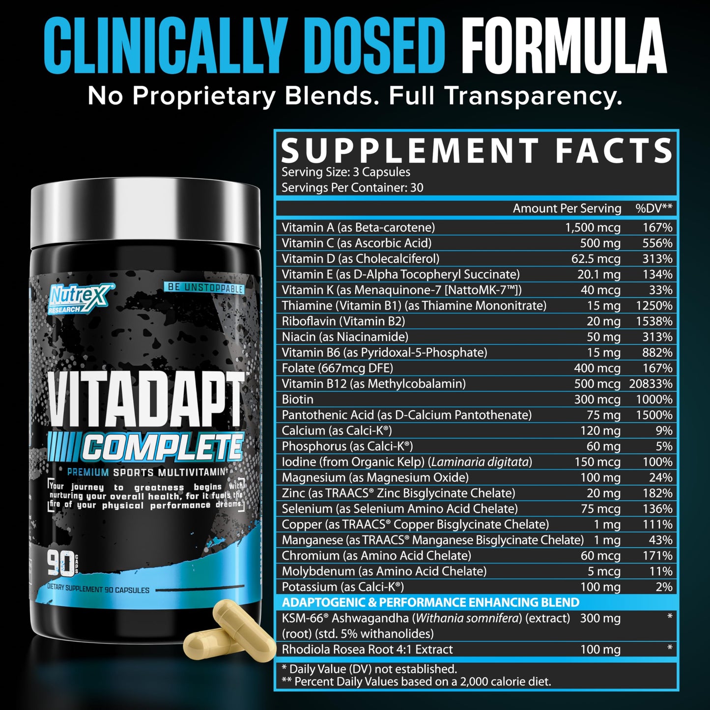 Nutrex Research Vitadapt Complete Sports Multivitamin for Men Tablet, 90 Count