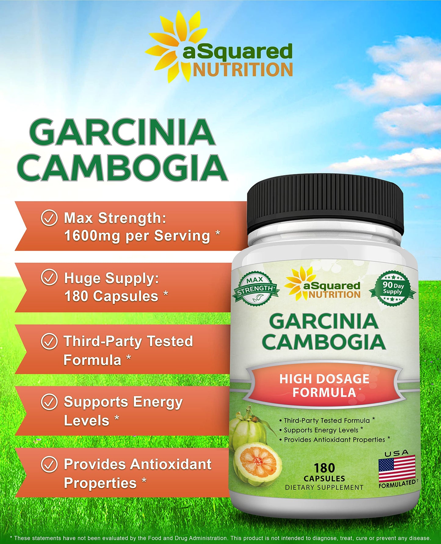 aSquared Nutrition Garcinia Cambogia 1600mg/Serving 180 Capsules