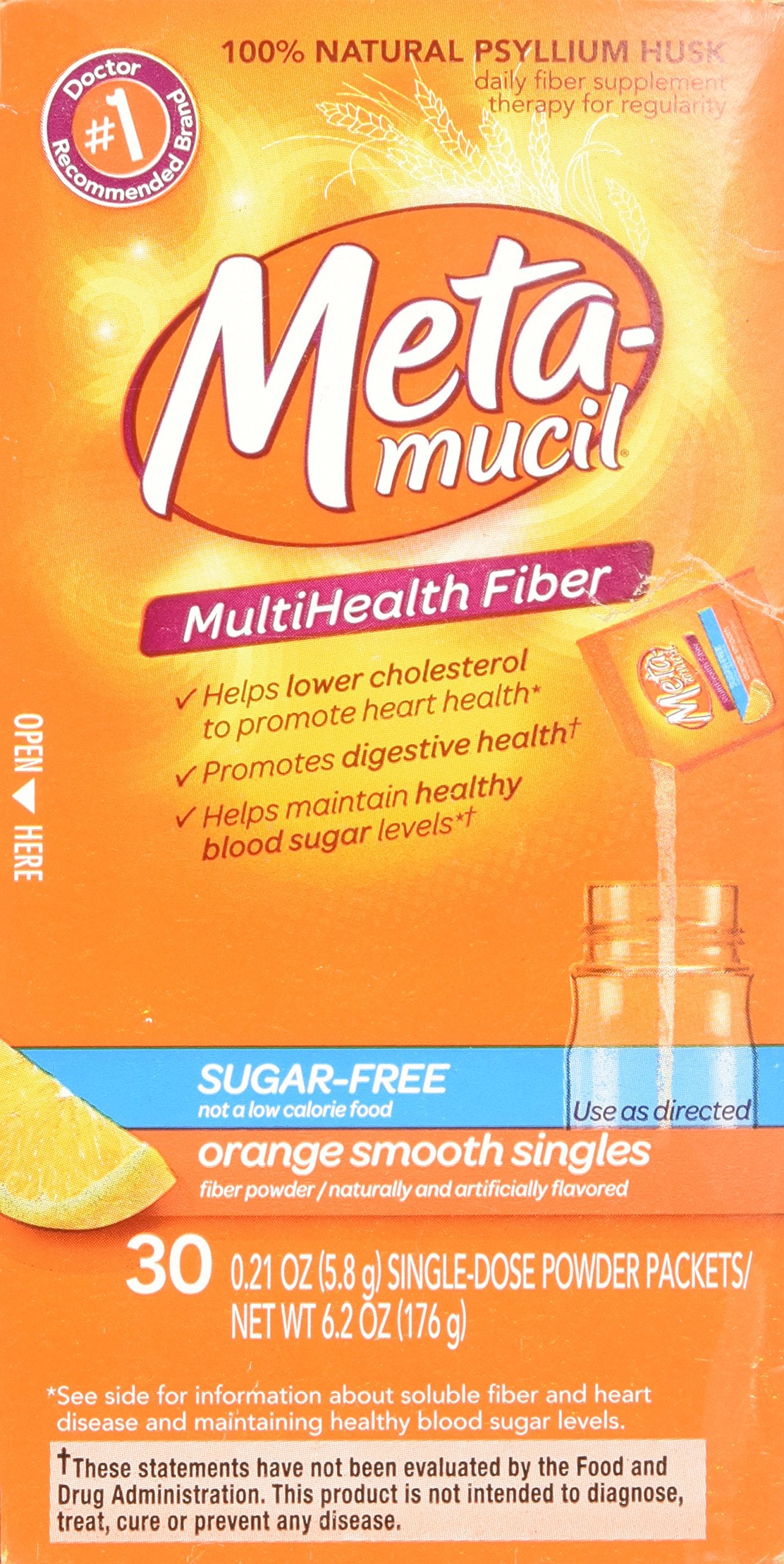 Metamucil Fiber Singles Smooth Texture Sugar Free Orange Powder 6.2