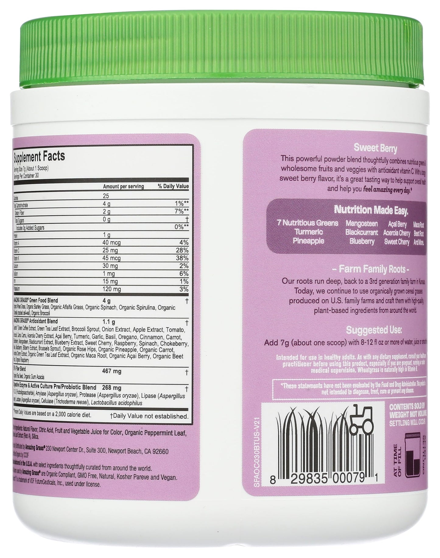 Amazing Grass Sweet Berry Antioxidant Superfood Powder 7.4 Ounce