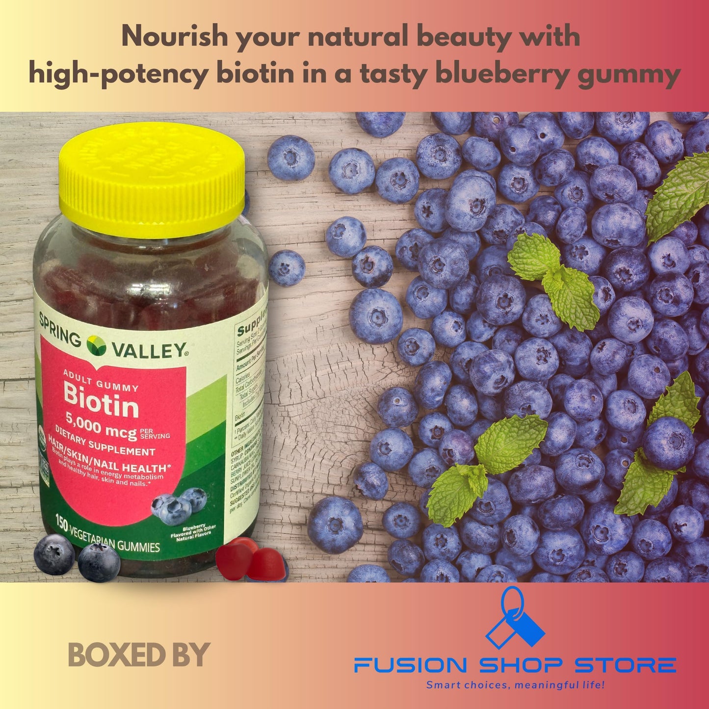 Fusion Shop Store Biotin 5000mcg Gummy, 150 Count