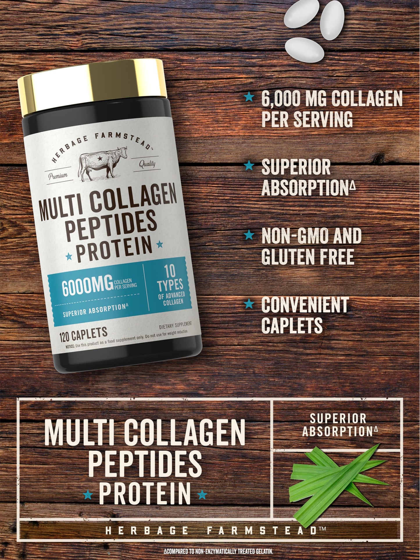 Carlyle Multi Collagen Peptides 6000mg Caplets, 120 Count