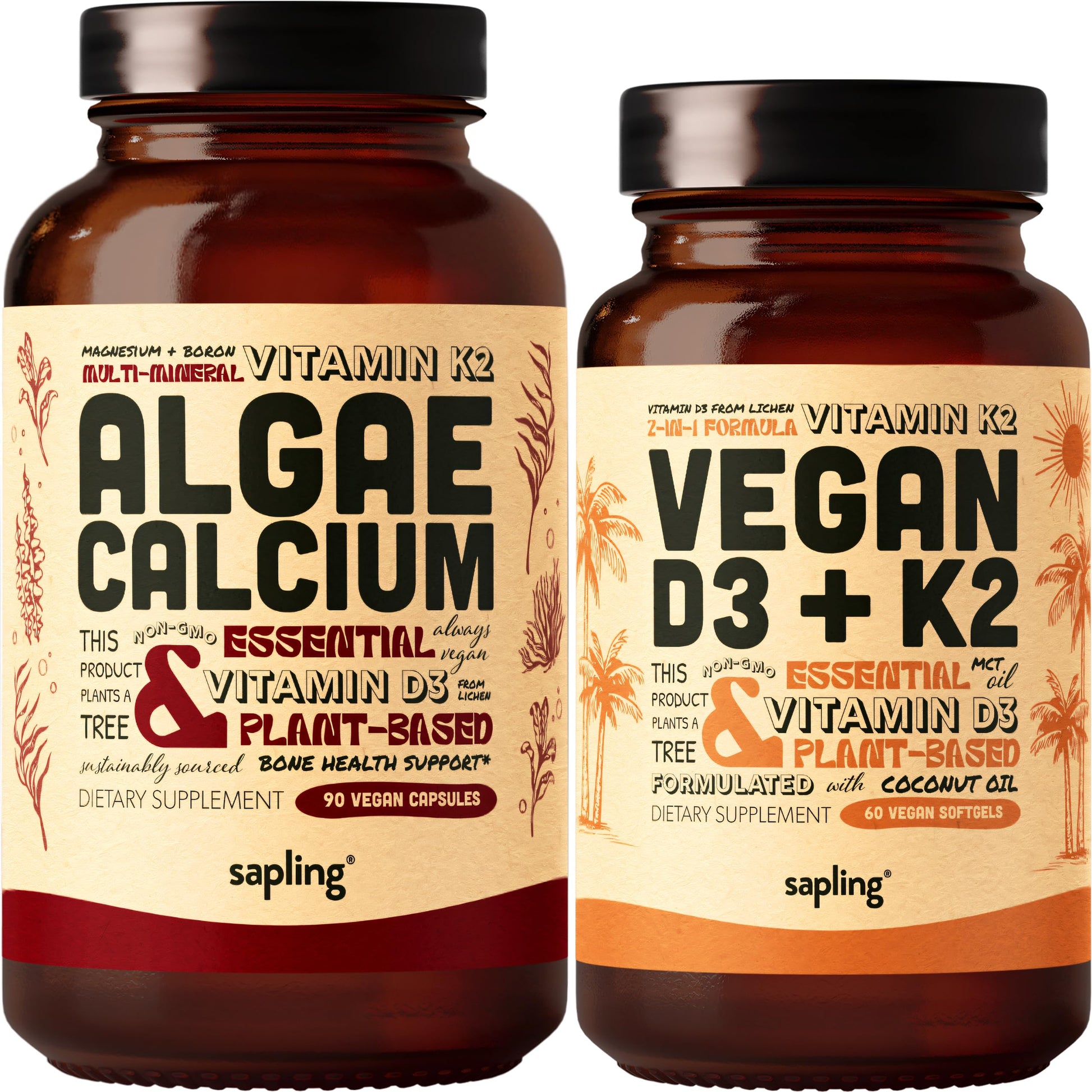 Sapling Algae Calcium & Vegan Vitamin D3 + K2, 2 Capsules