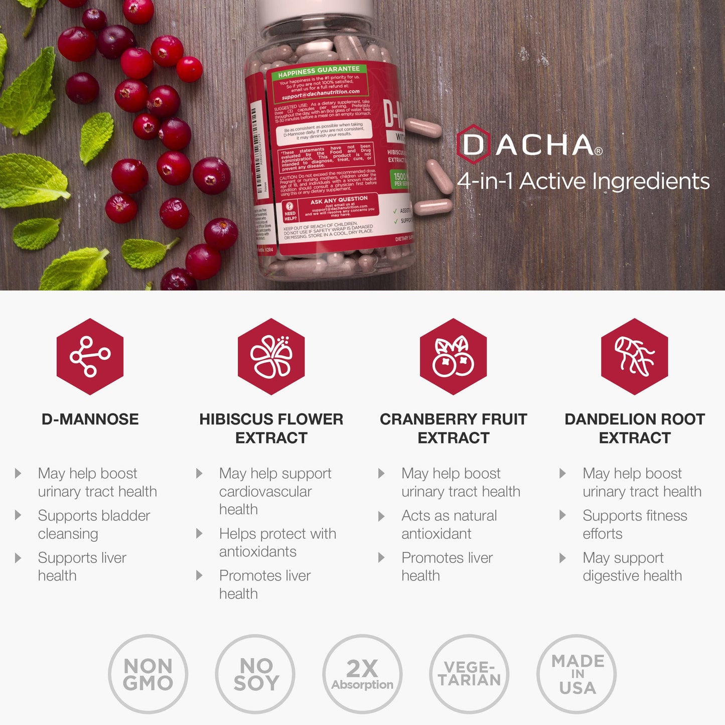 DACHA Natural D-Mannose 4-in-1 Formula, 120 Capsules