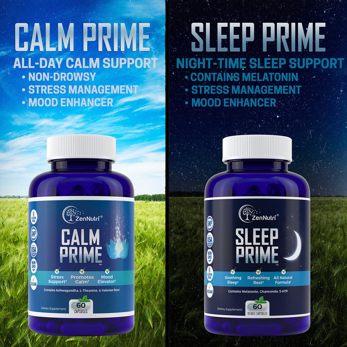 ZenNutri Sleep Prime Vegan Natural Sleep Aid Capsules, 60 Count