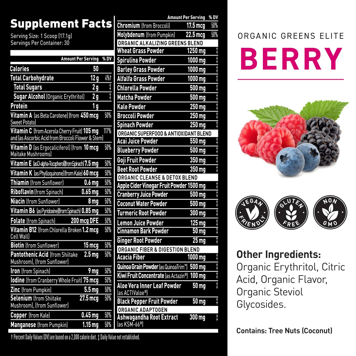 Kaged Organic Greens Elite Powder Berry 18.1 oz