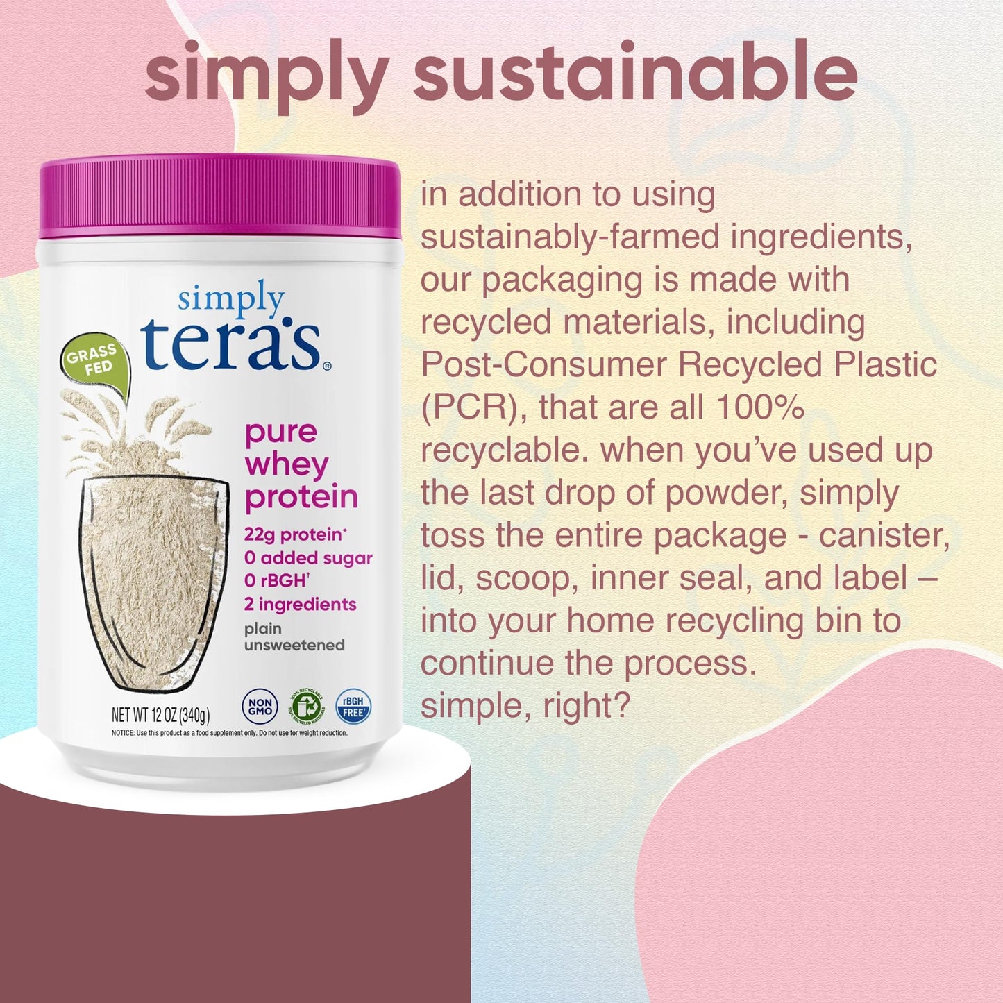 Simply Tera's Pure Whey Protein Powder 12 oz