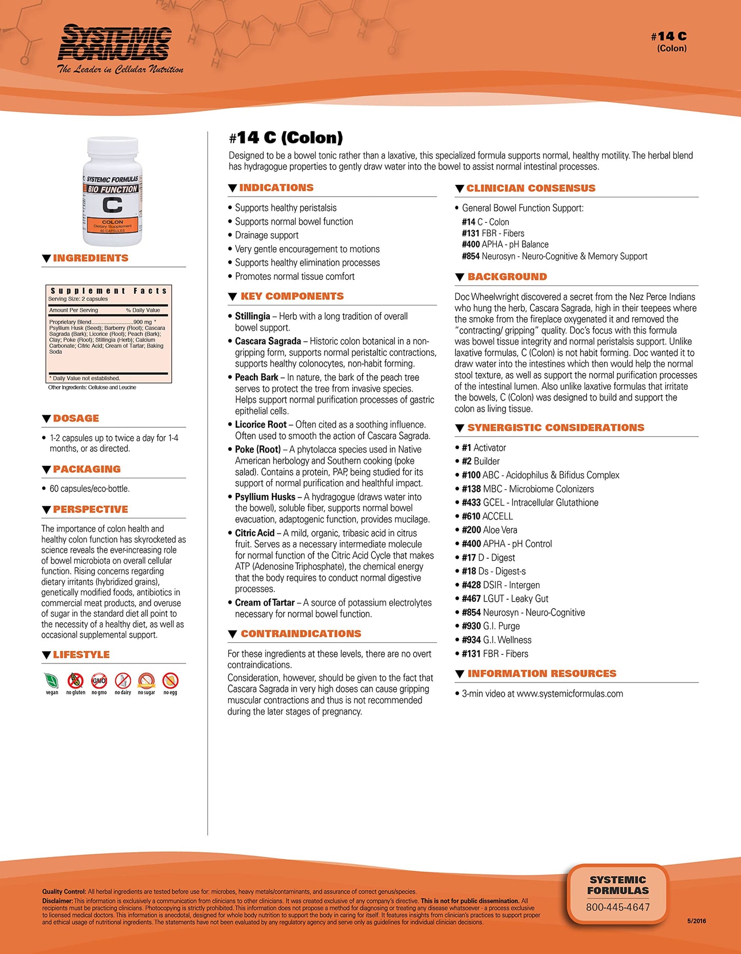 Systemic Formulas Bio Function C Colon Capsules 60 Capsules