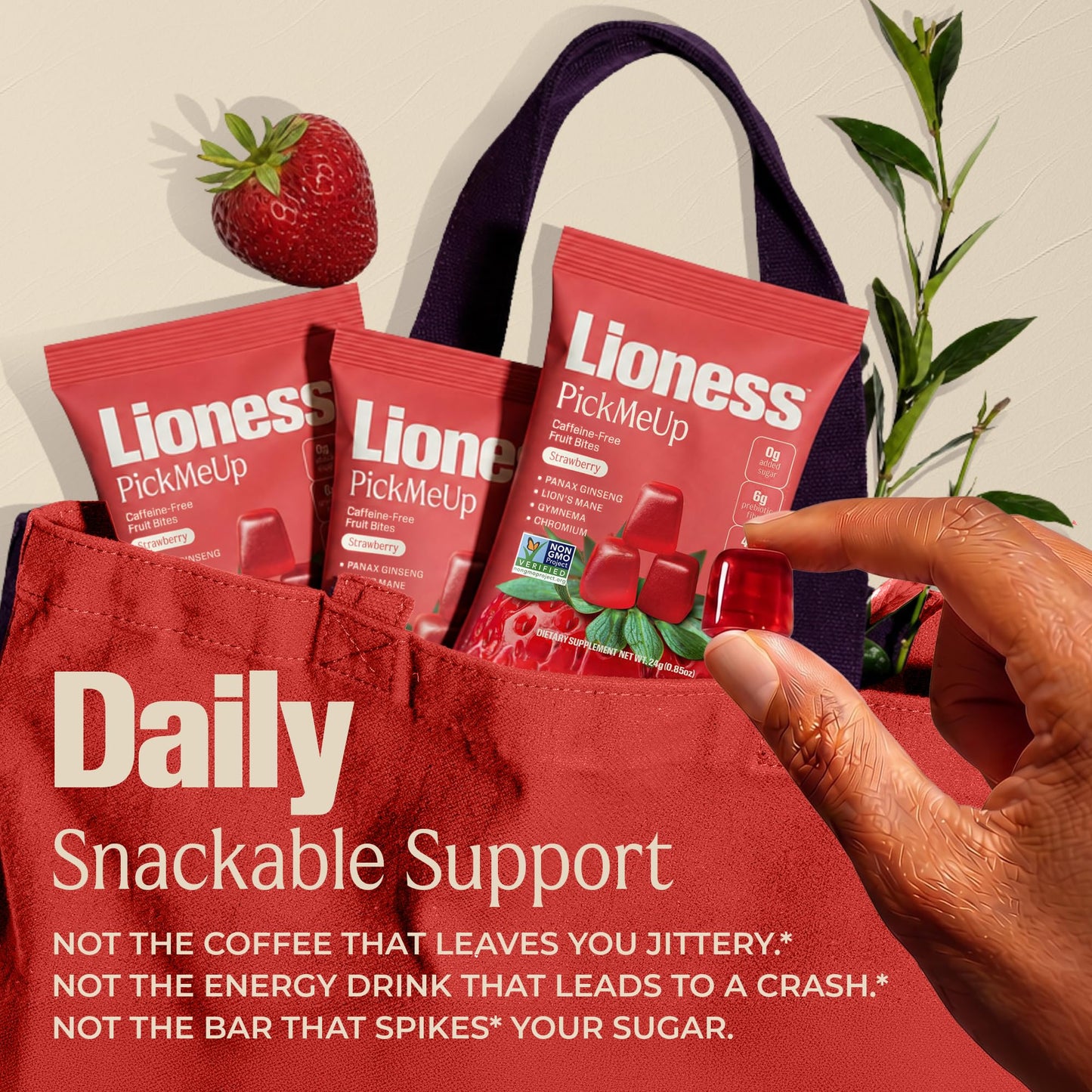 Daily Lioness Strawberry Energy Chews Gummy, 8 Count
