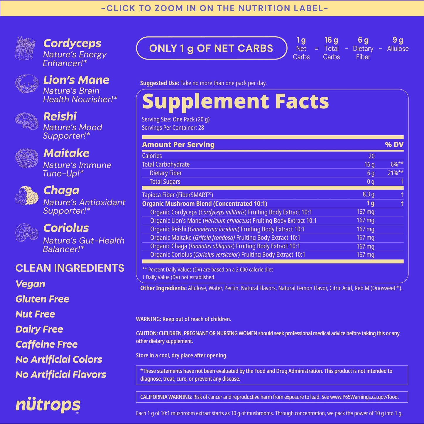 Grüns Lions Mane Mushroom Gummies Sugar-Free, 224 Count