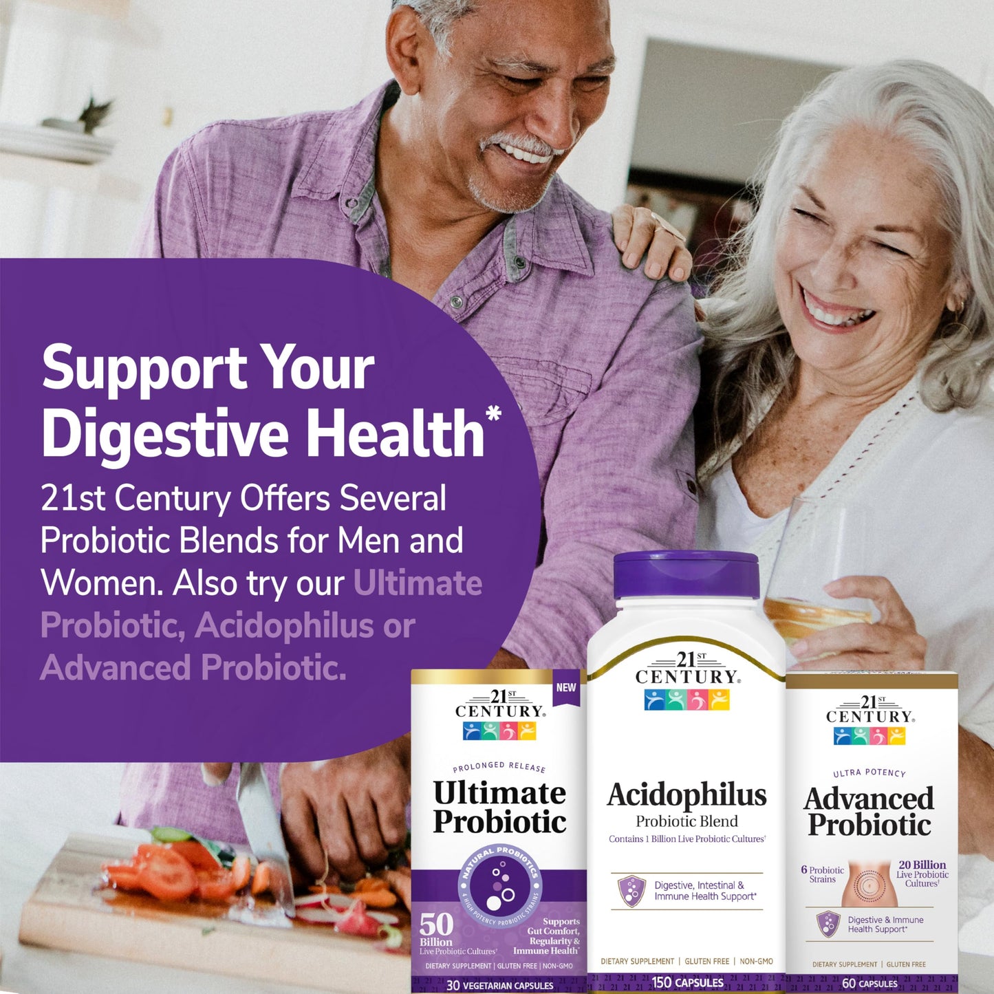 21st Century Ultimate Probiotic Supplement 50 Billion CFU Multi-Strain Formula with Prebiotic Inulin, Supports Gut Health & Immunity, Non-GMO, Gluten-Free, 30 Capsules