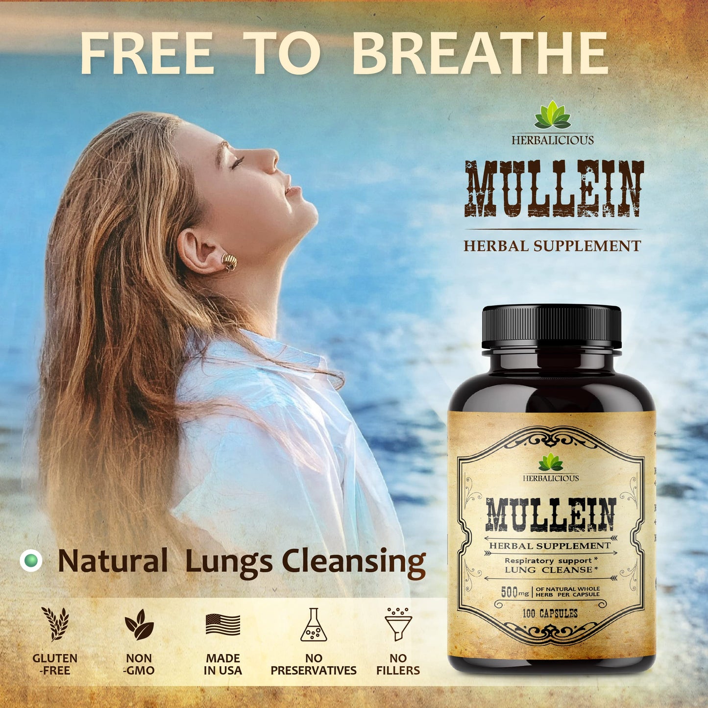 HERBALICIOUS Mullein Leaf Extract 100 Capsules