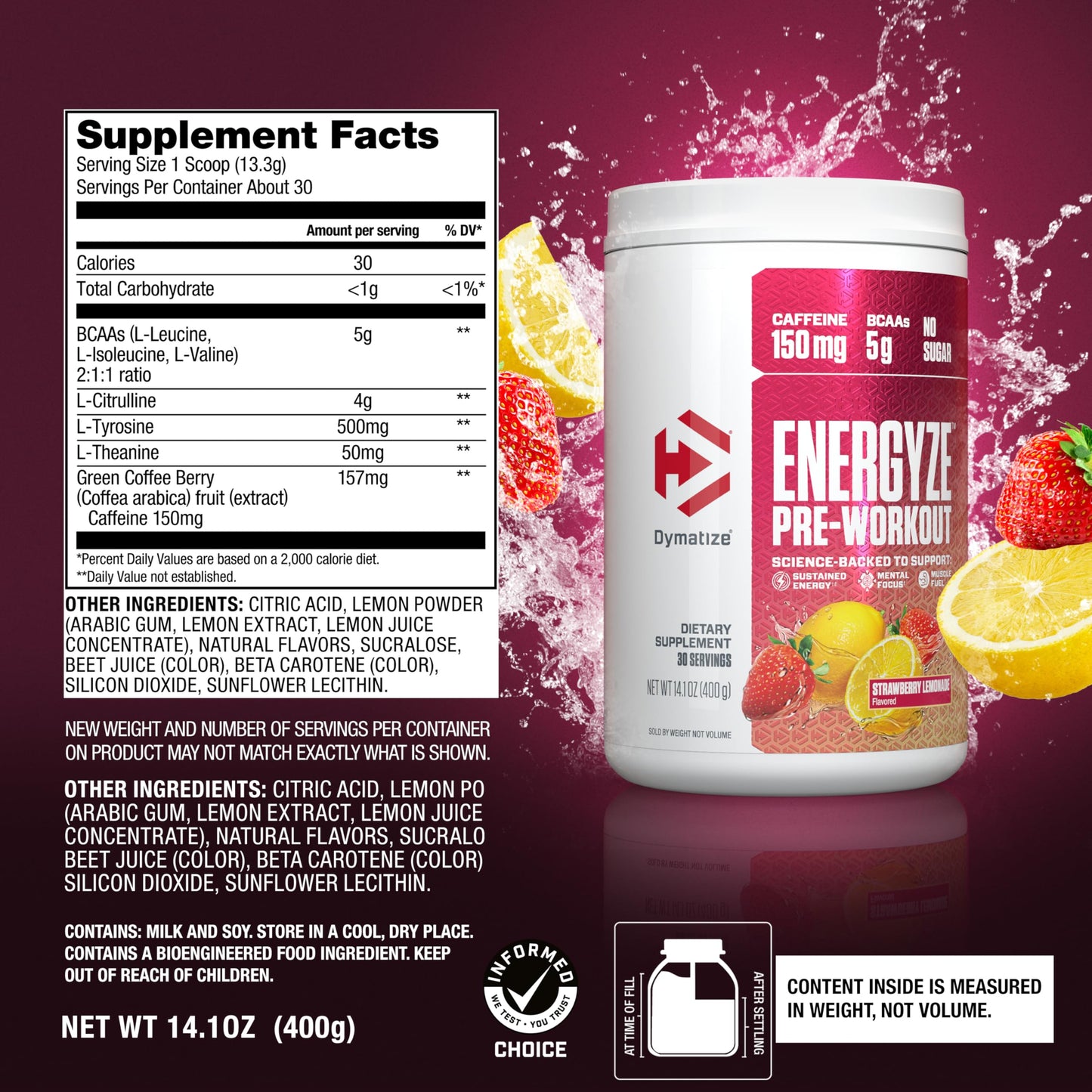 Dymatize Energyze Pre Workout Powder 14.1 oz