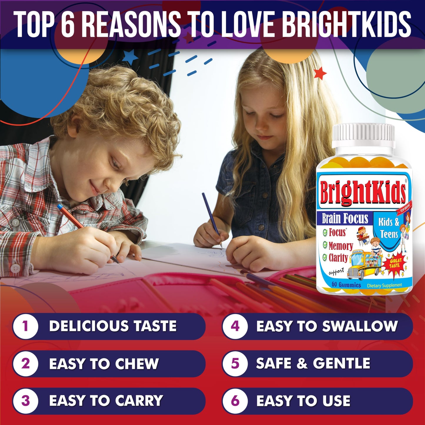 BrightKids Focus Gummies for Kids & Teens 60 Count