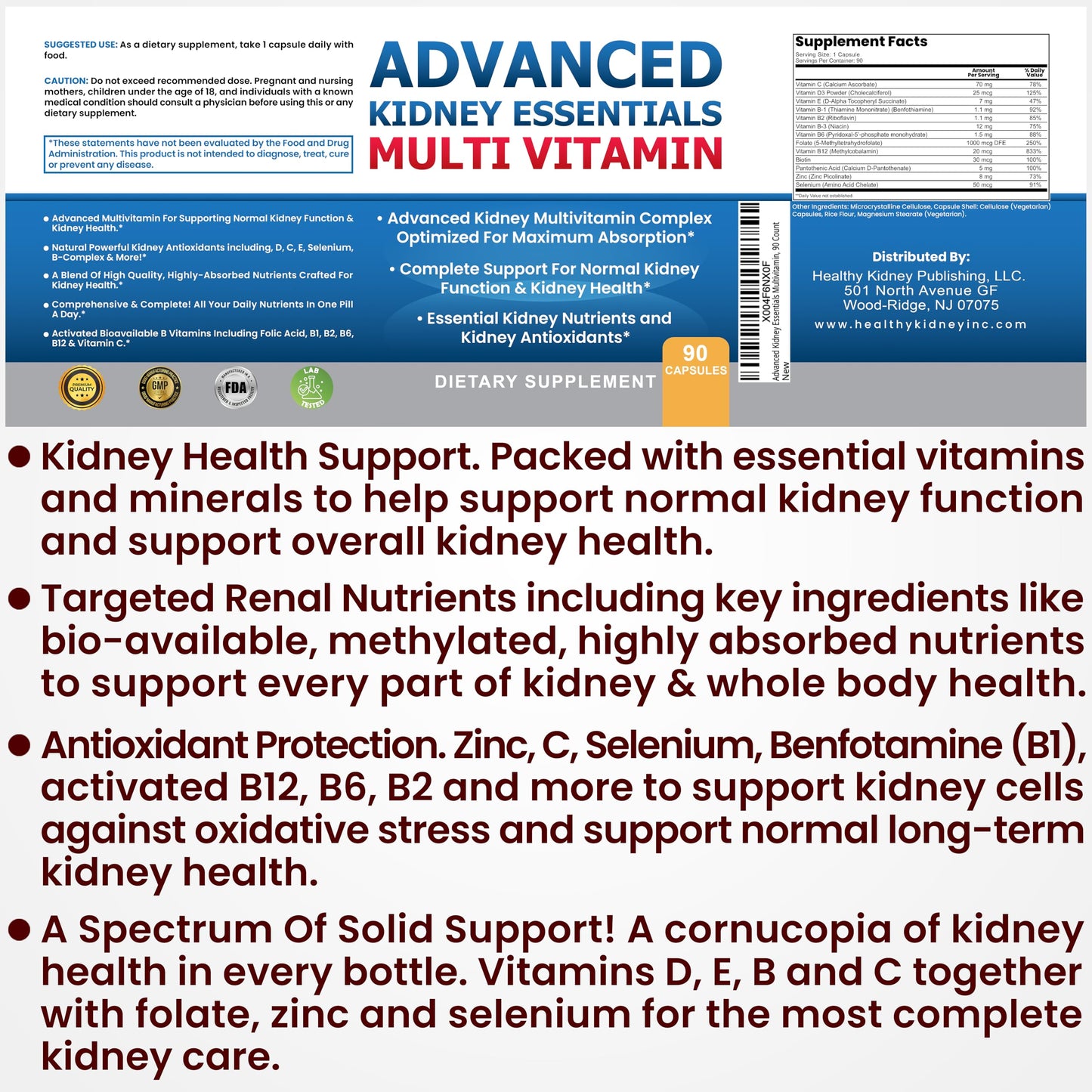 Kidney Restore Advanced Kidney Essentials Multivitamin Capsule 90 Count
