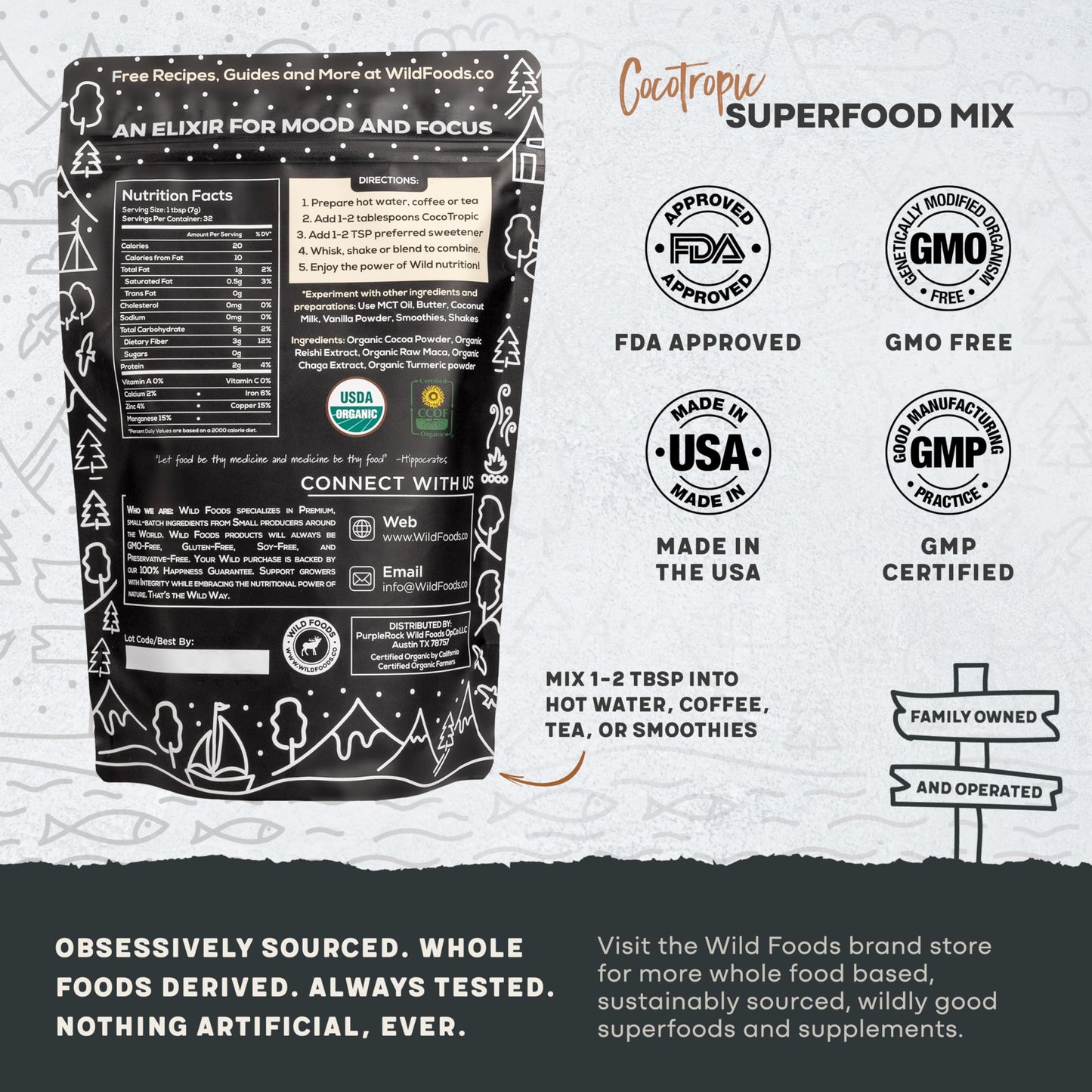 Wild Foods Cocotropic Organic Mushroom Cacao Mix & Colostrum Powder Bundle, Powder, 9