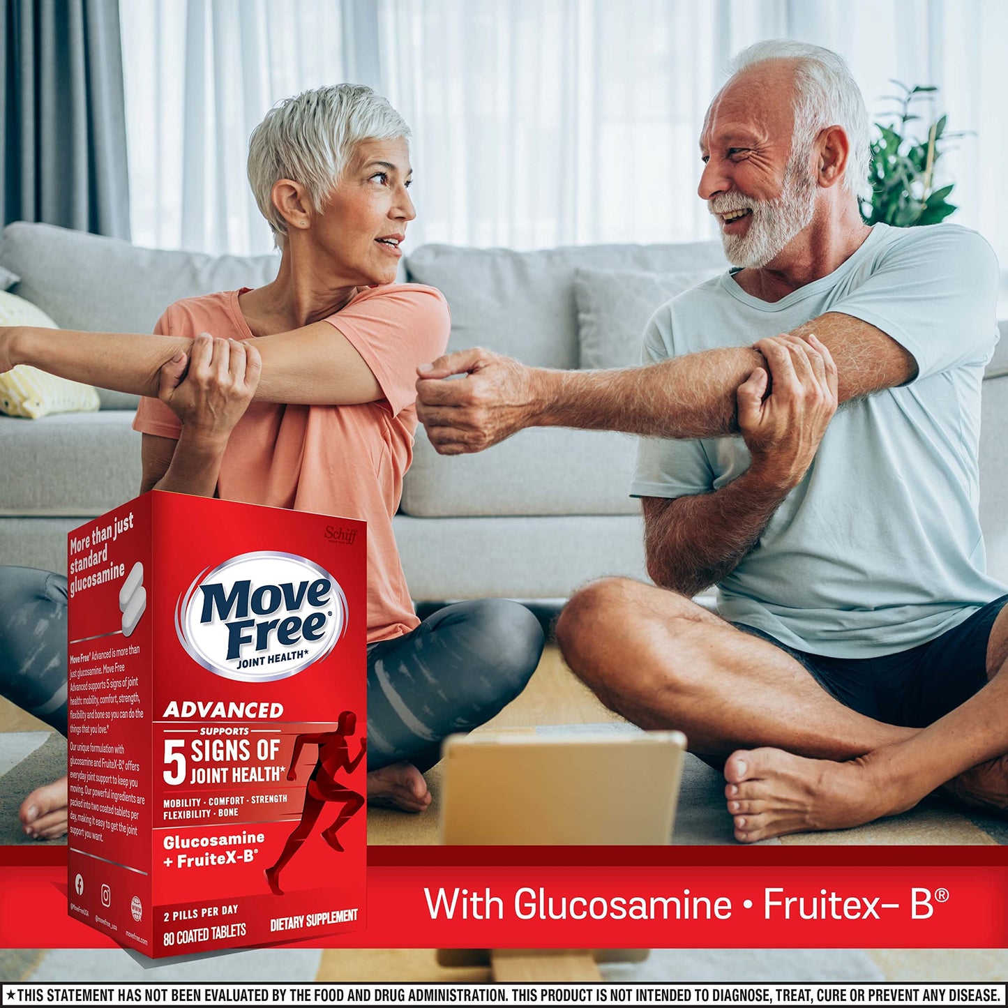 Move Free Advanced Glucosamine Chondroitin + Calcium Fructoborate Joint Support Tablet, 80 Tablets