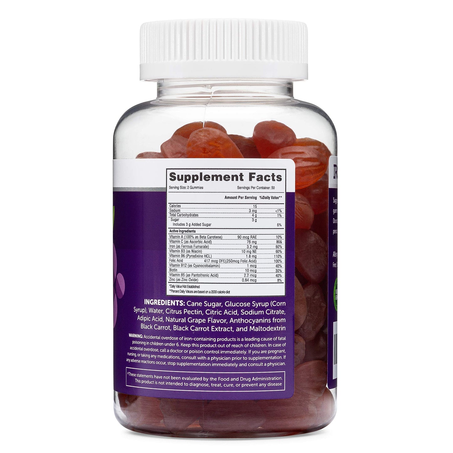 Herbatech Supplements Iron Gummies for Adults and Kids Multivitamin with Iron, Vitamin C, A, B, Zinc, Folic Acid, Biotin Gummies 100 Count