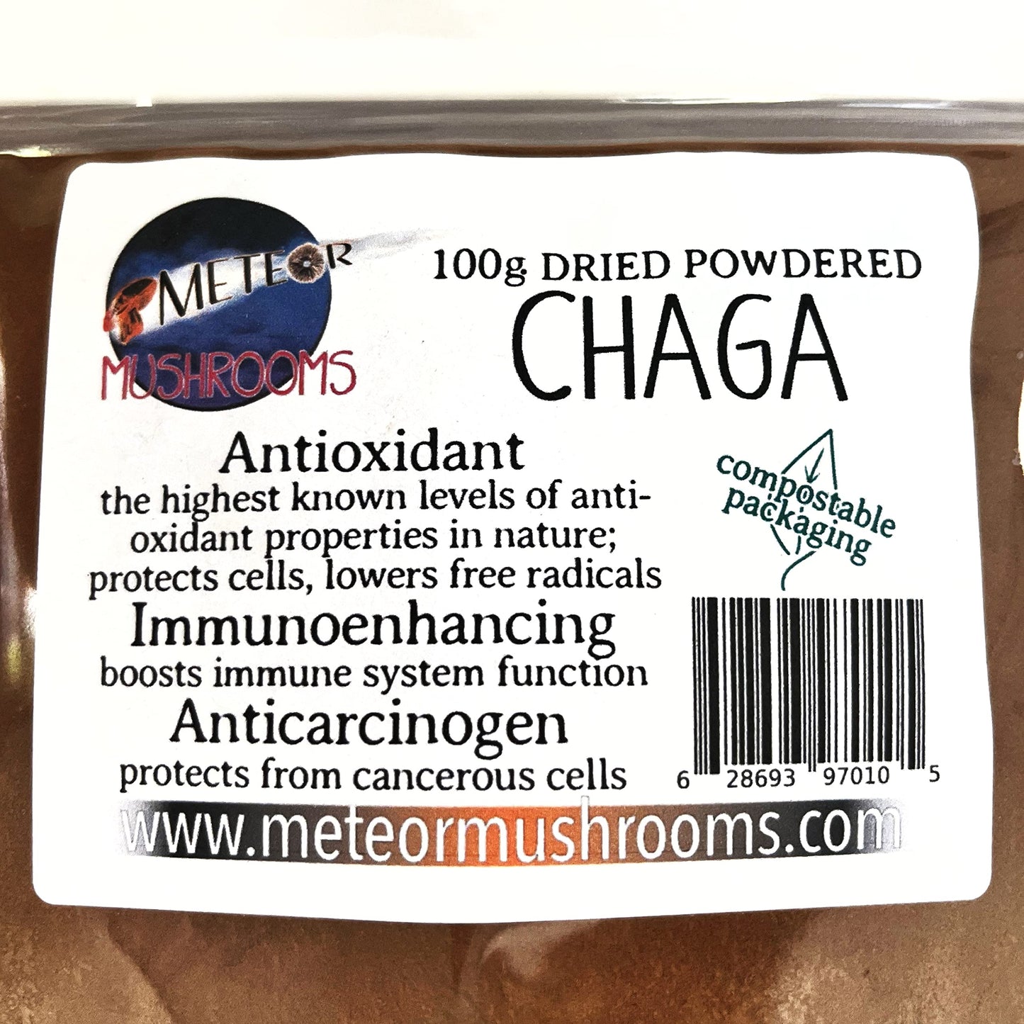 Meteor Mushrooms Chaga Mushroom Powder, 3.53 Ounce