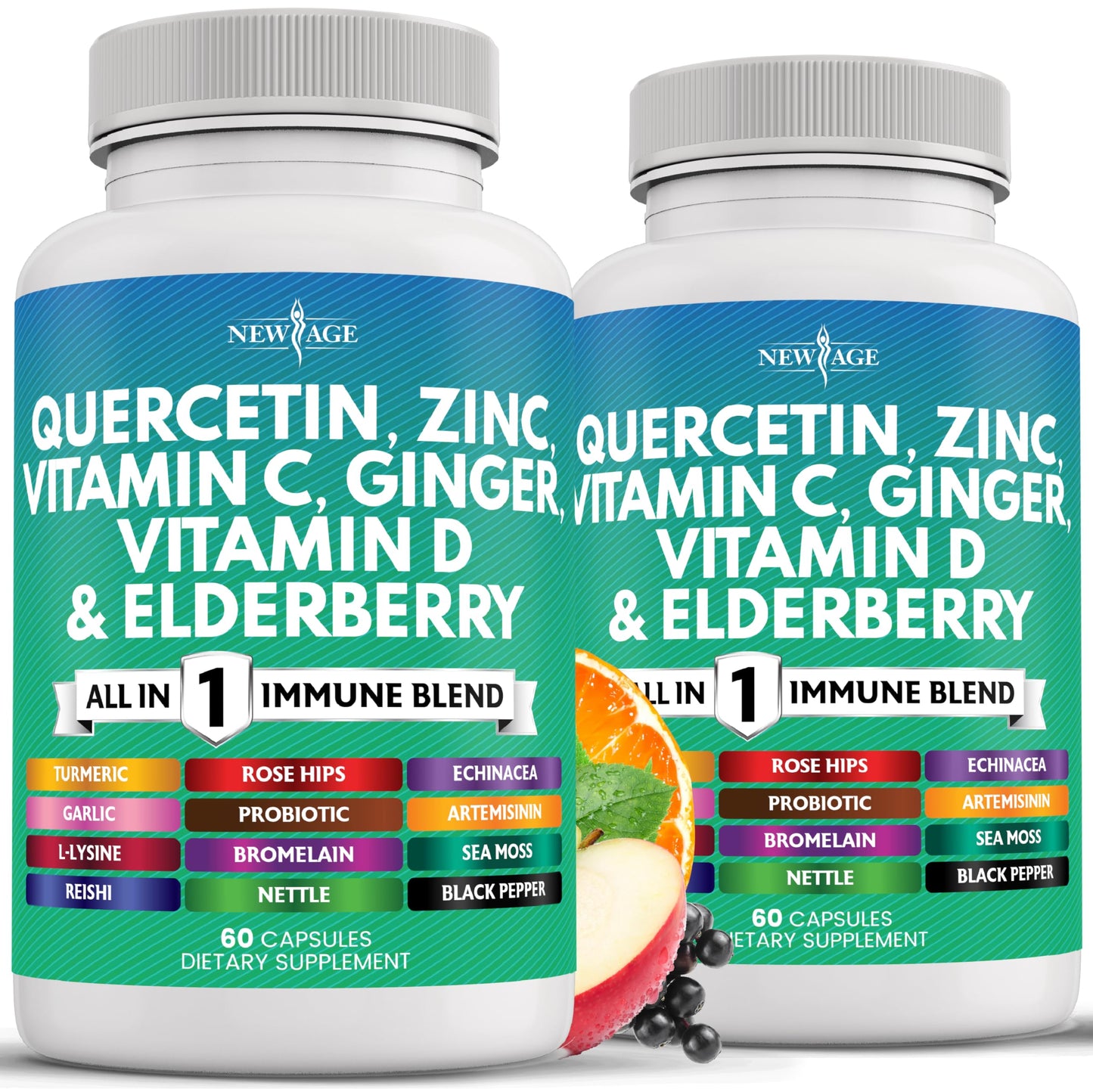 NEW AGE Quercetin Zinc Vitamin C Vitamin D Bromelain Elderberry Nettle Supplement with Artemisinin Sea Moss Echinacea 120 Capsules