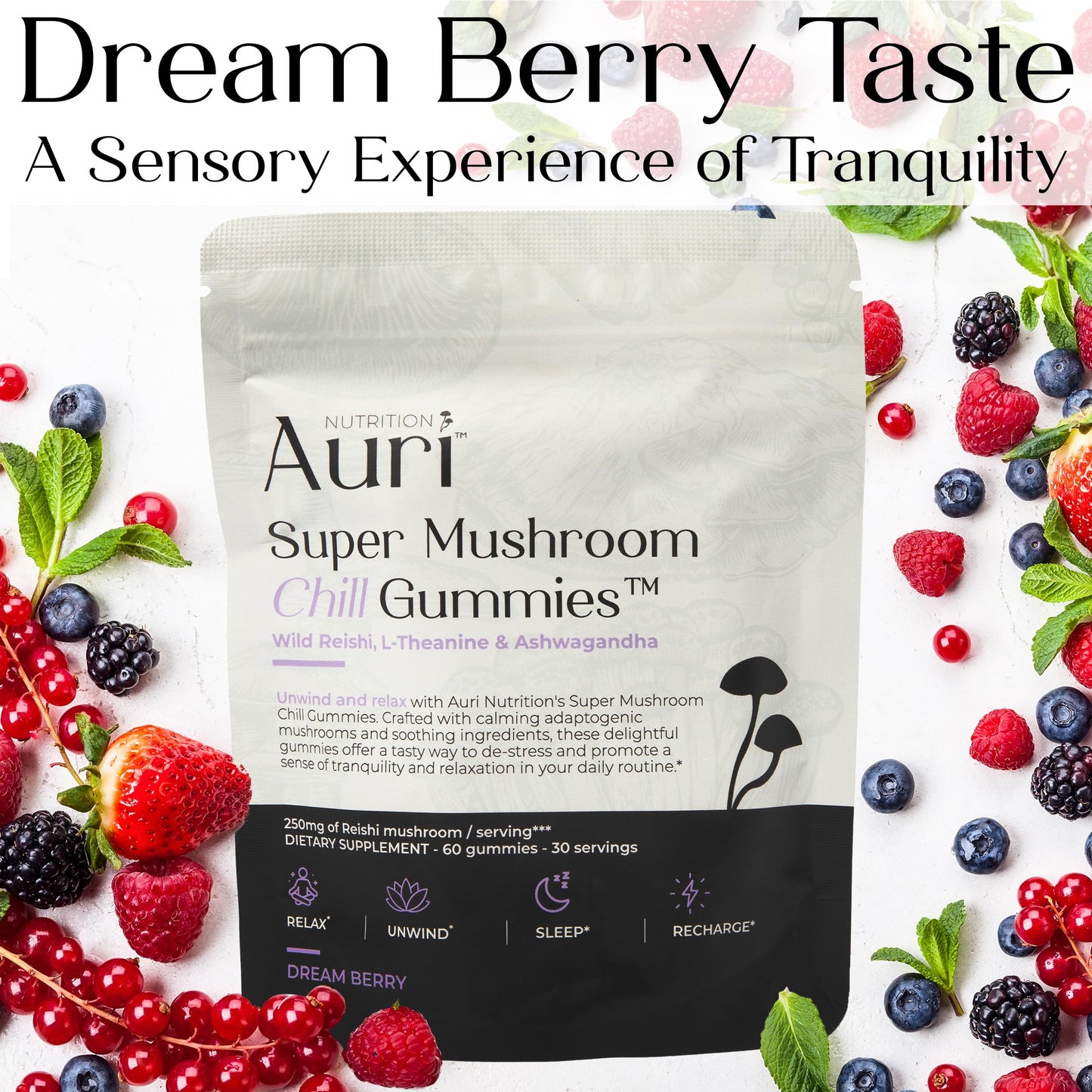 Auri Super Mushroom Chill Gummies, 60 Count