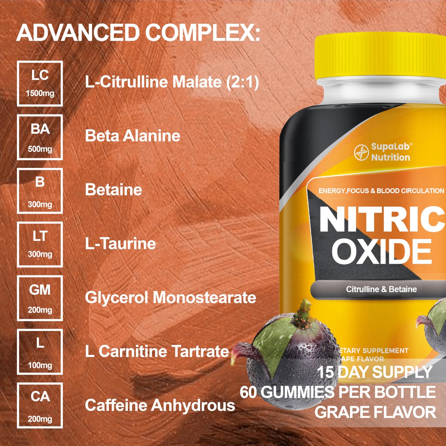 MEGNETA Nitric Oxide Gummies for Men & Women – Energy & Workout Performance Support, 60 Gummies