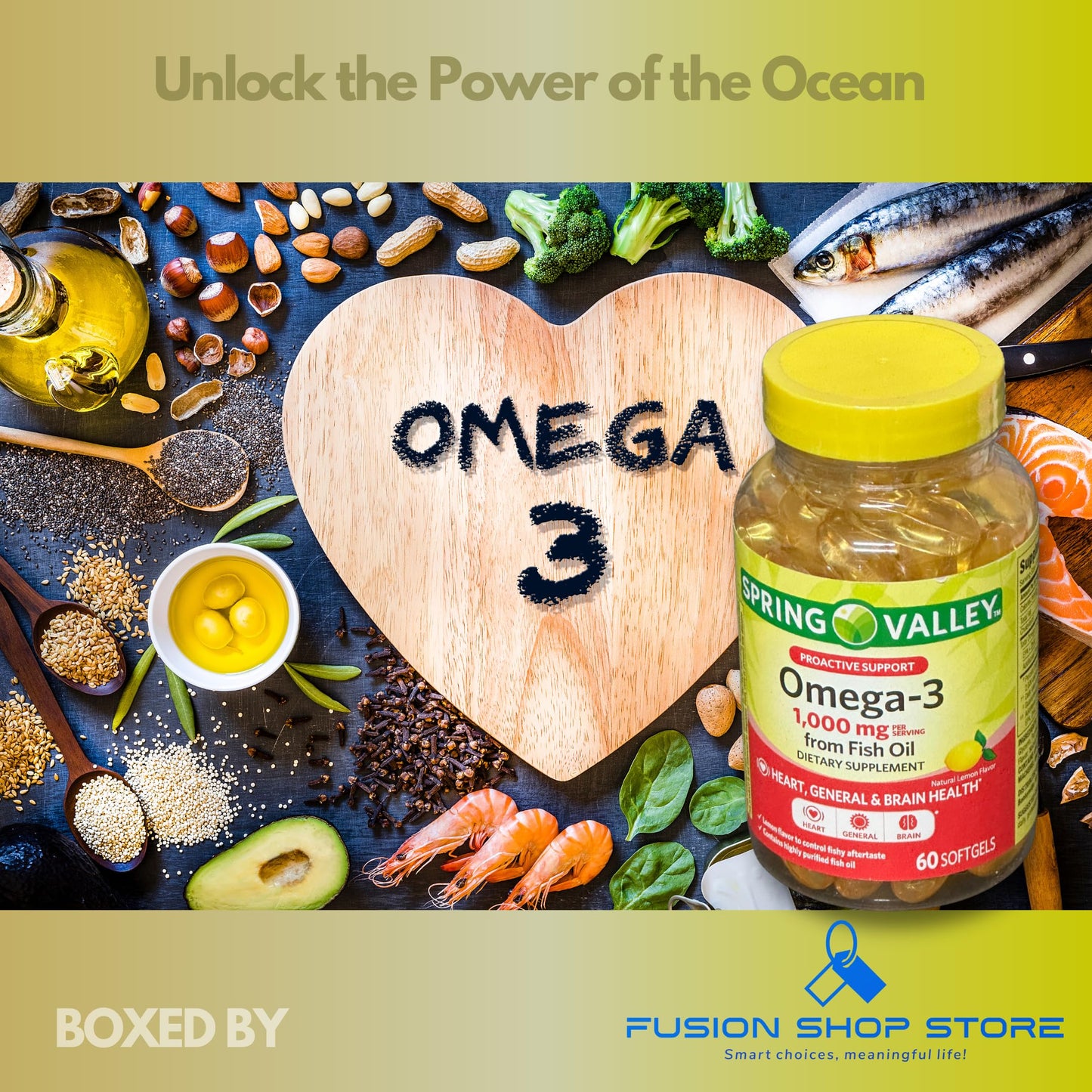 Fusion Shop Store Omega-3 1000mg Fish Oil Softgels, 60 Count