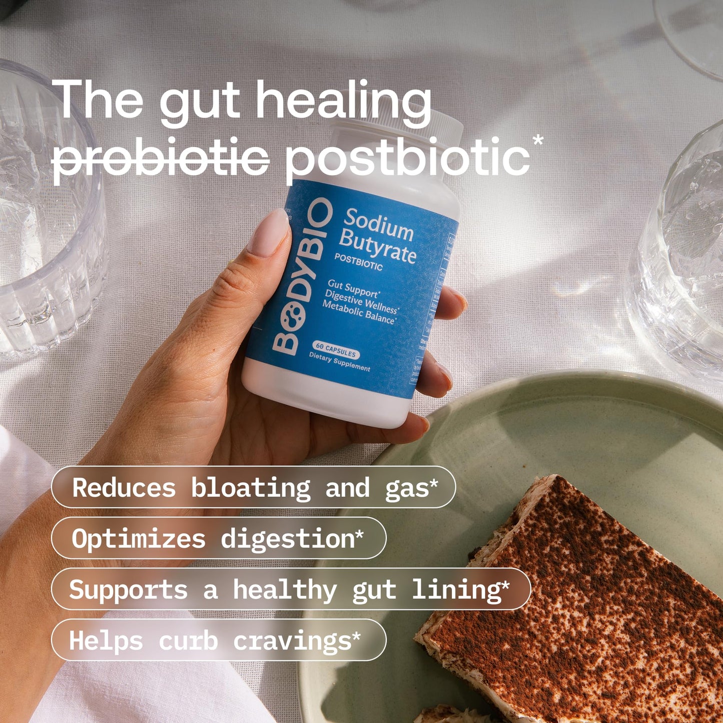 BodyBio Butyrate Postbiotic for Gut Health, Digestive Support - Leaky Gut Repair 60 Capsules