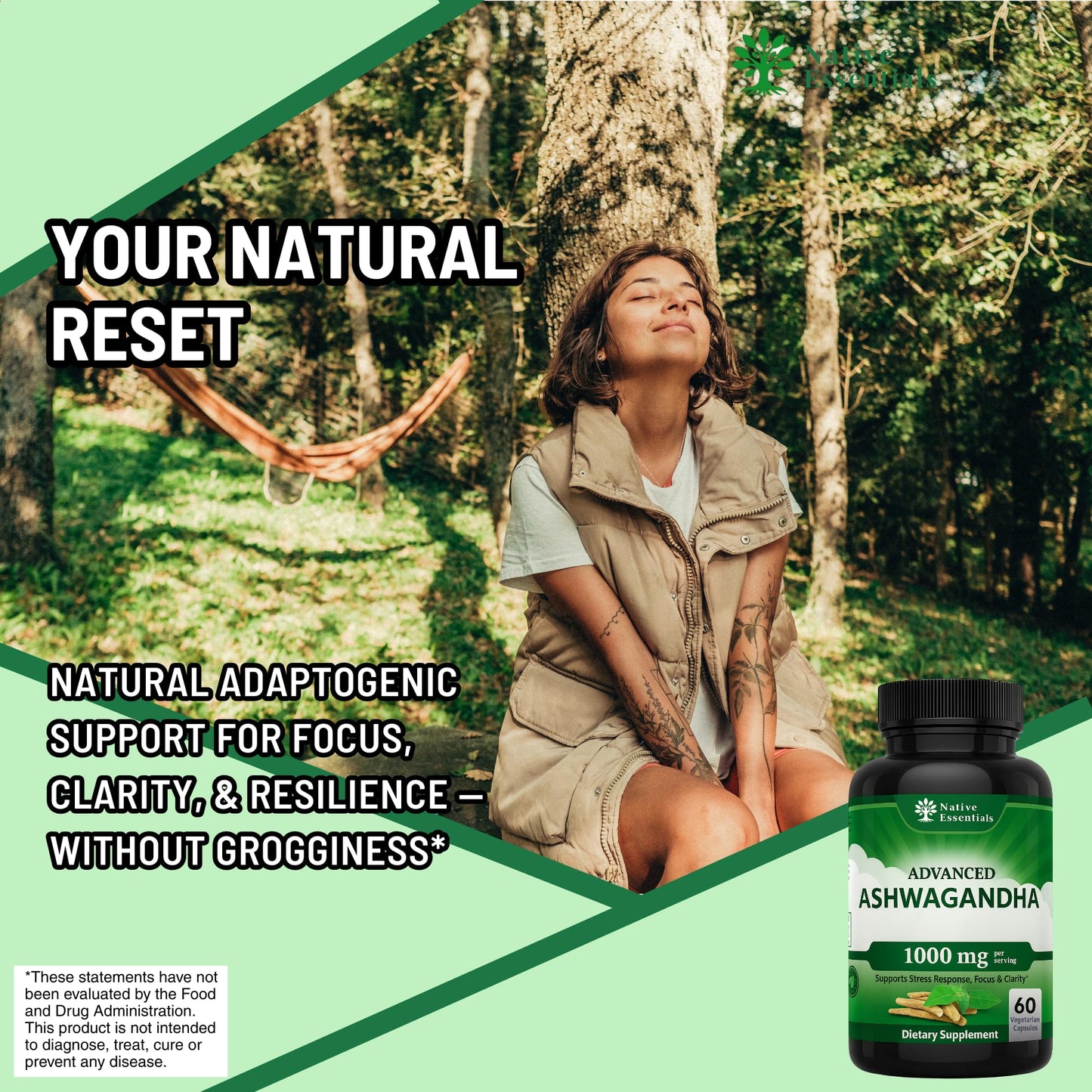 Native Essentials Ashwagandha 1000mg - Balance Energy Focus Support, 1 Capsule