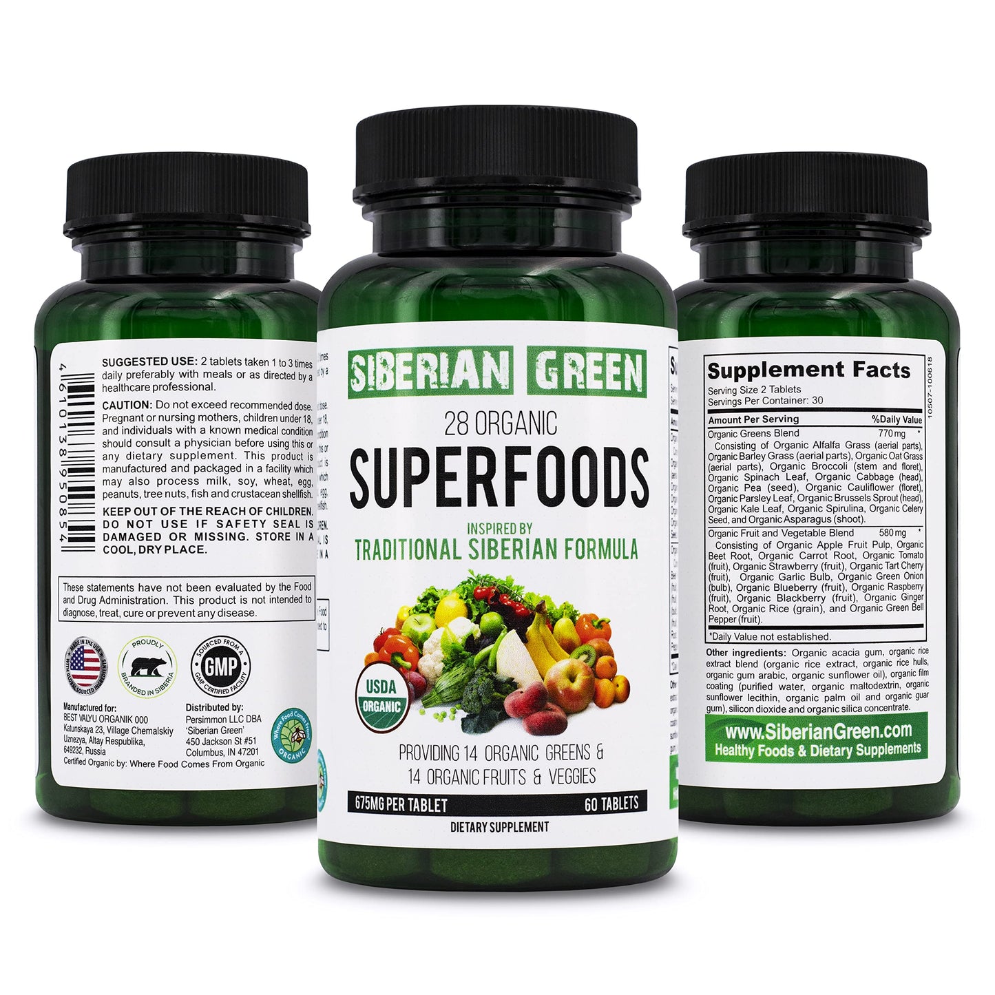 Siberian Green 28 Organic Superfoods Supplement 60 Tablets