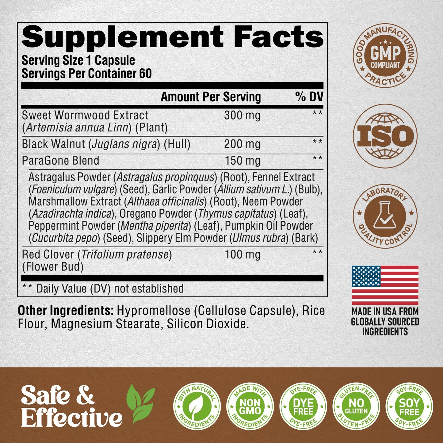 NutraHarmony Wormwood, Black Walnut, Clove - Cleanse, Detox & Gut Flora Support, 60 Capsules