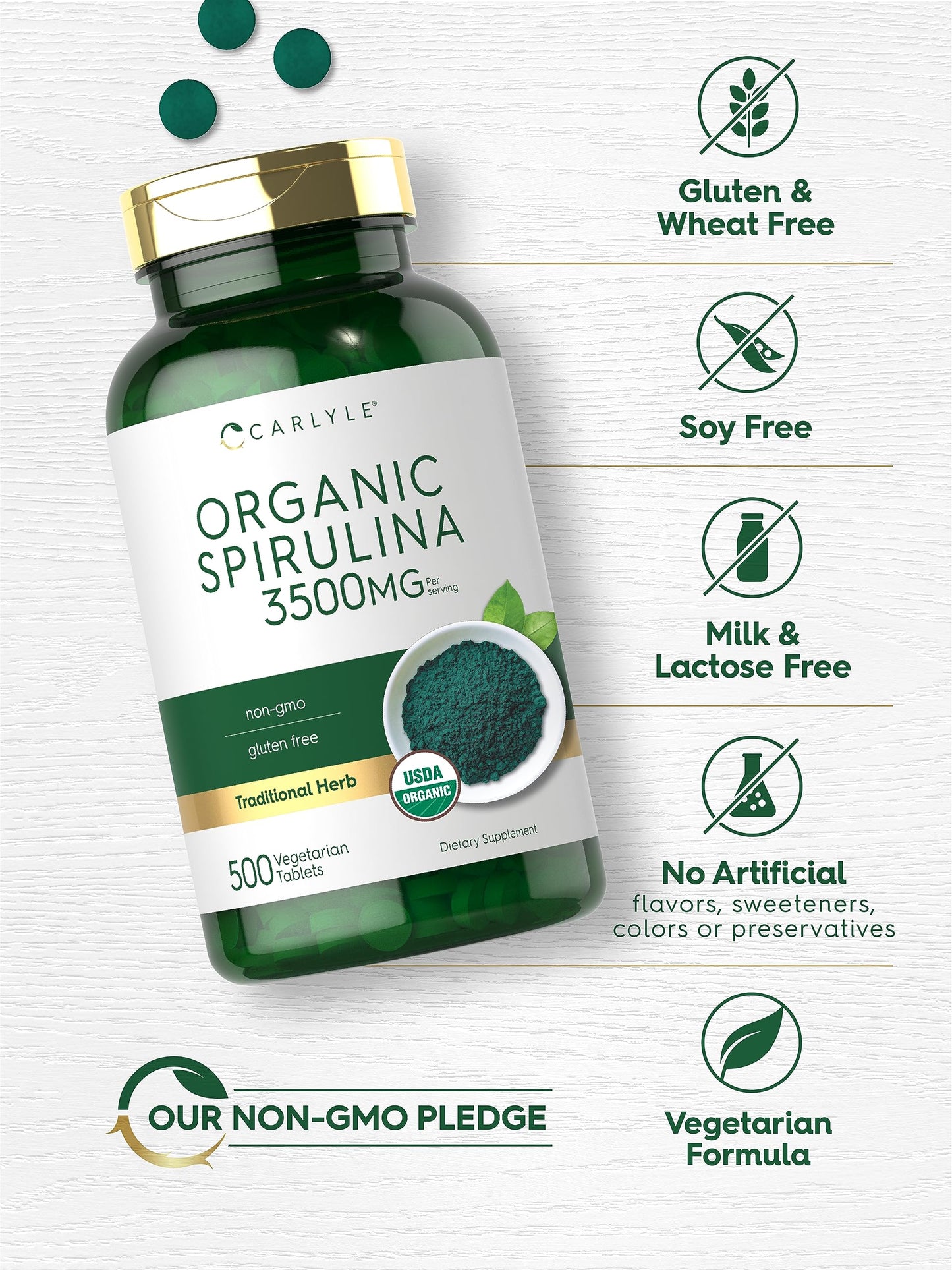 Carlyle Organic Spirulina Tablets 3500mg, 500 Tablets