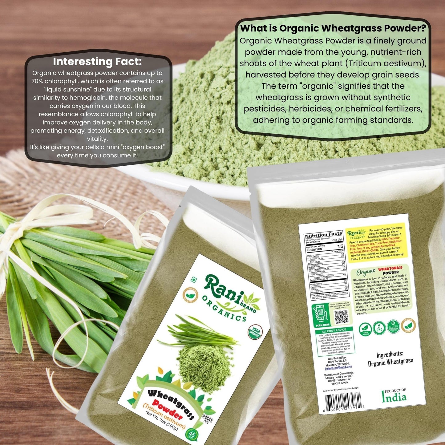 Rani Brand Authentic Indian Products Organic Wheatgrass Powder (Triticum Aestivum), 7 oz