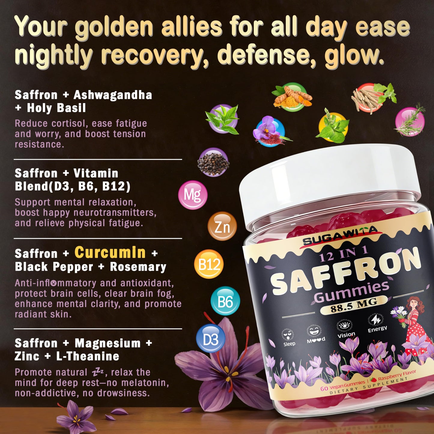 SUGAWITA Saffron Gummies 88.5mg 60 Gummies
