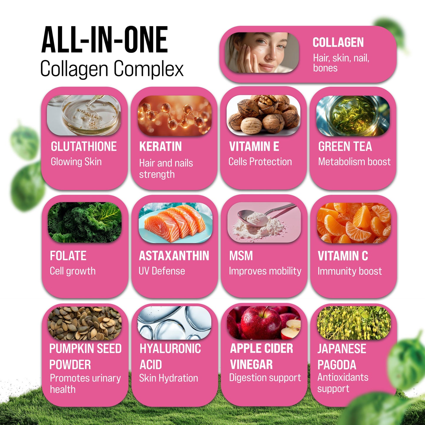 MERRY VITA Collagen for Women – Hydrolyzed Multi Collagen Peptides Types I, II, III, V & X – Collagen Supplement with Vitamin C, Biotin & Hyaluronic Acid – Grass Fed, Non-GMO, 240 Capsules
