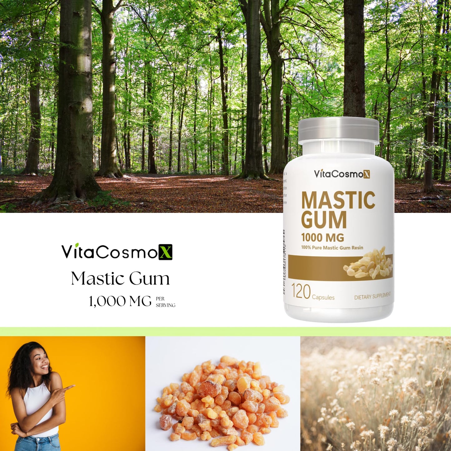 VitaCosmoX Mastic Gum Capsules, 1000 mg, 120 Capsules