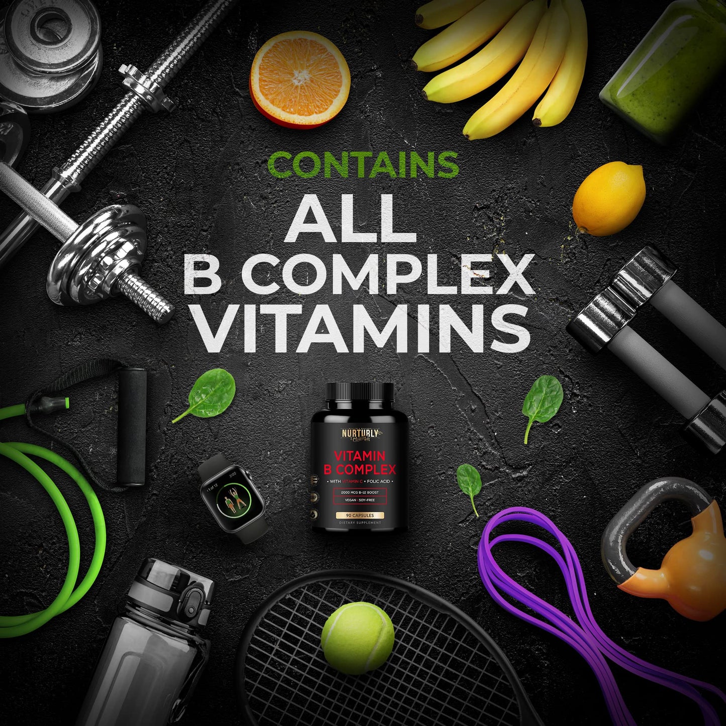 NURTURLY Vitamin B Complex with Vitamin C Capsules 90 Count