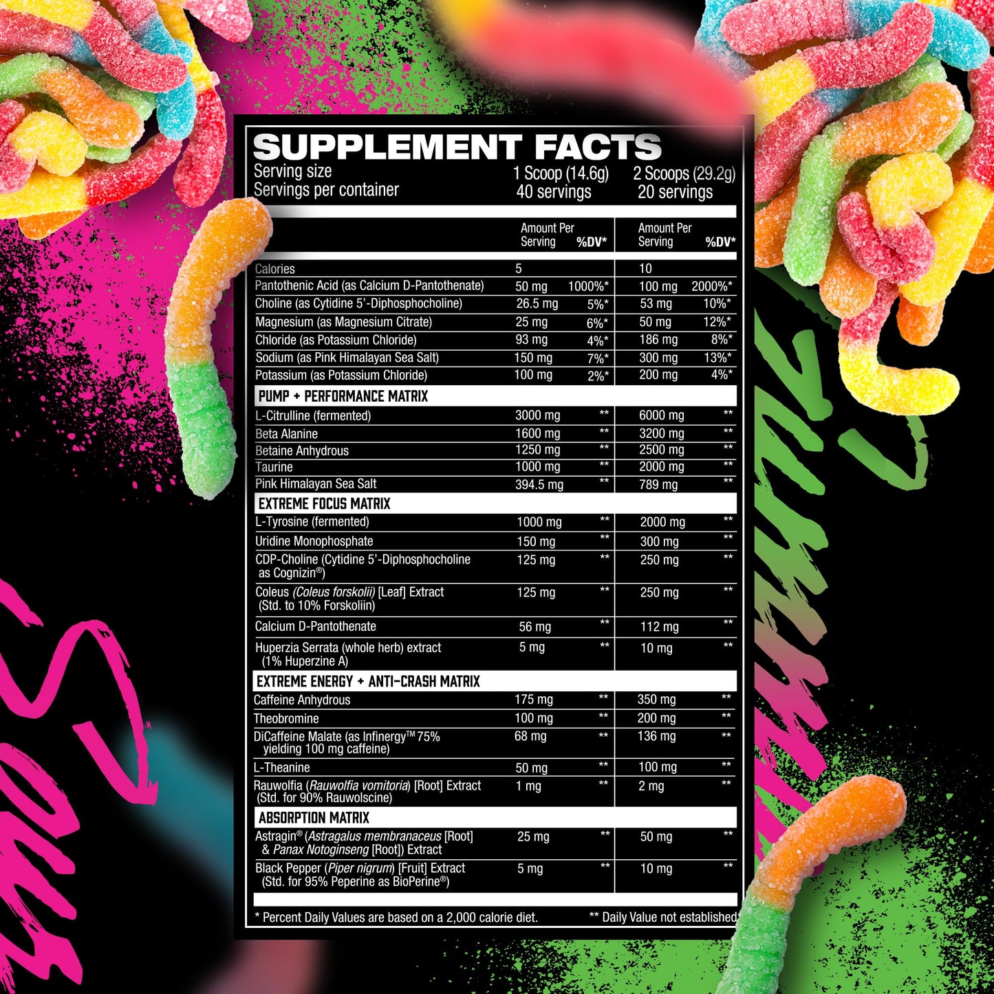 HOSSTILE Hosstility Amped High Stim Pre-Workout Powder, Sour Gummy, 40 Servings