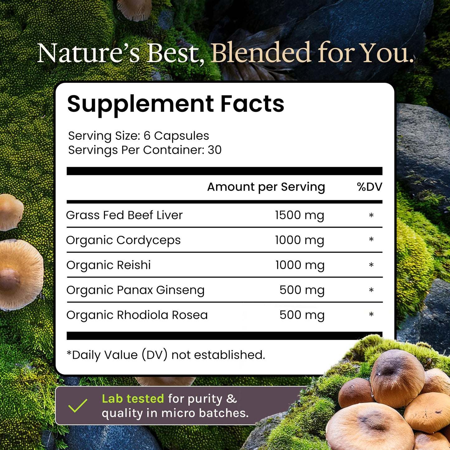 Genesis Nutrition Grass Fed Beef Liver with Cordyceps, Reishi, Panax Ginseng & Rhodiola Foundation 180 Capsules