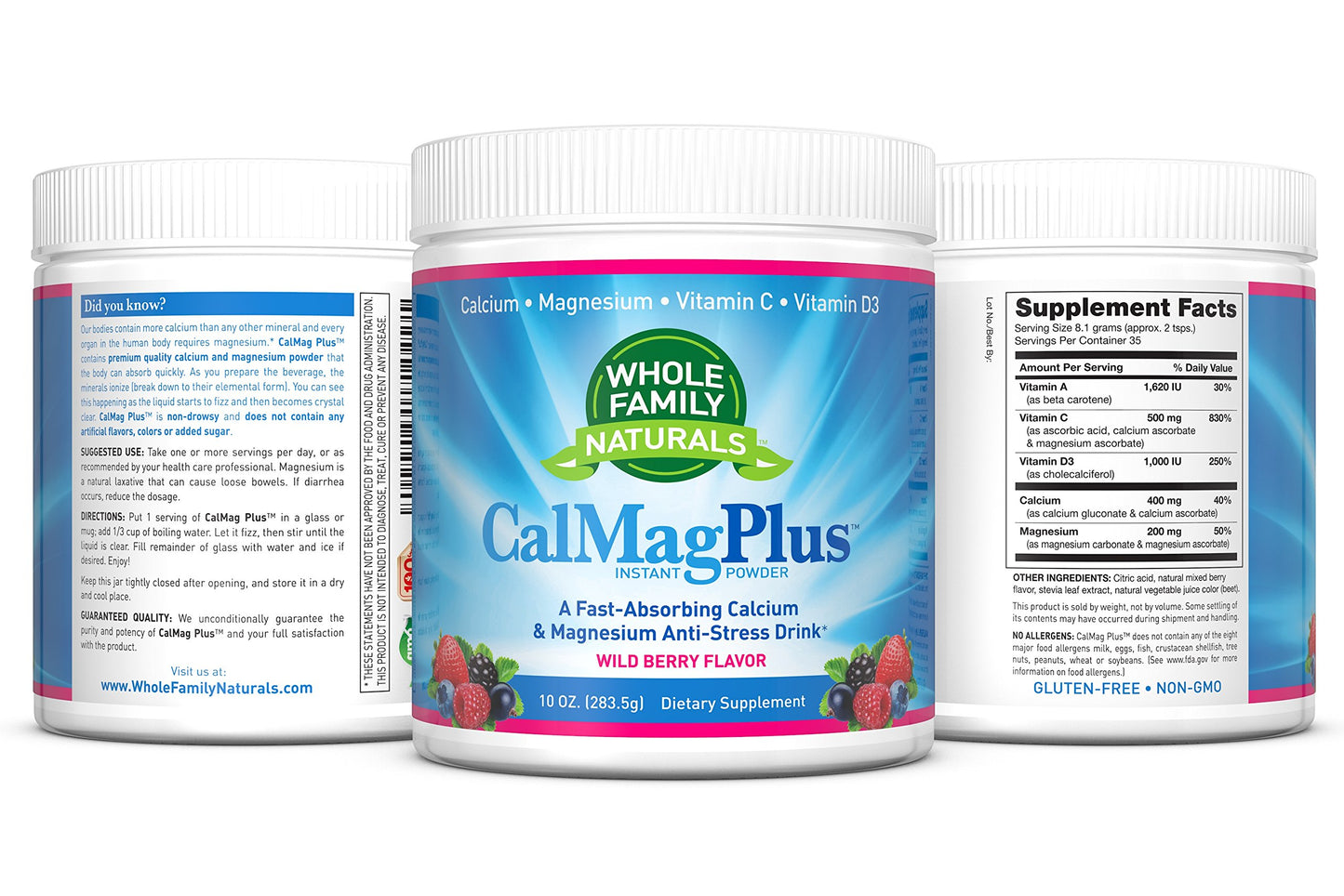 Whole Family Naturals CalMag Plus Calcium Magnesium Powder for Calm & Relaxation, 10 Ounce